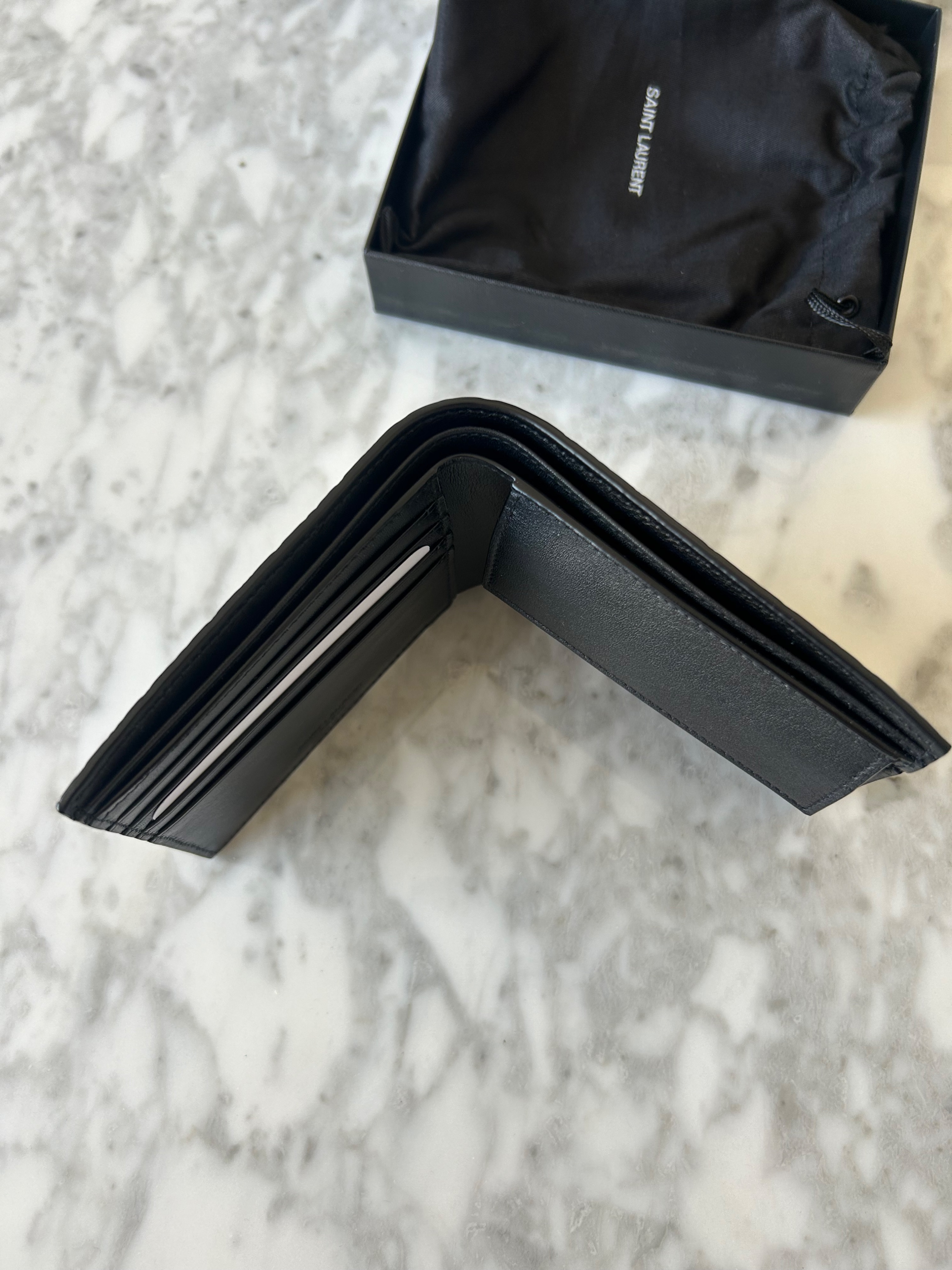 Men's Saint Laurent Black Embossed Leather Bifold Wallet