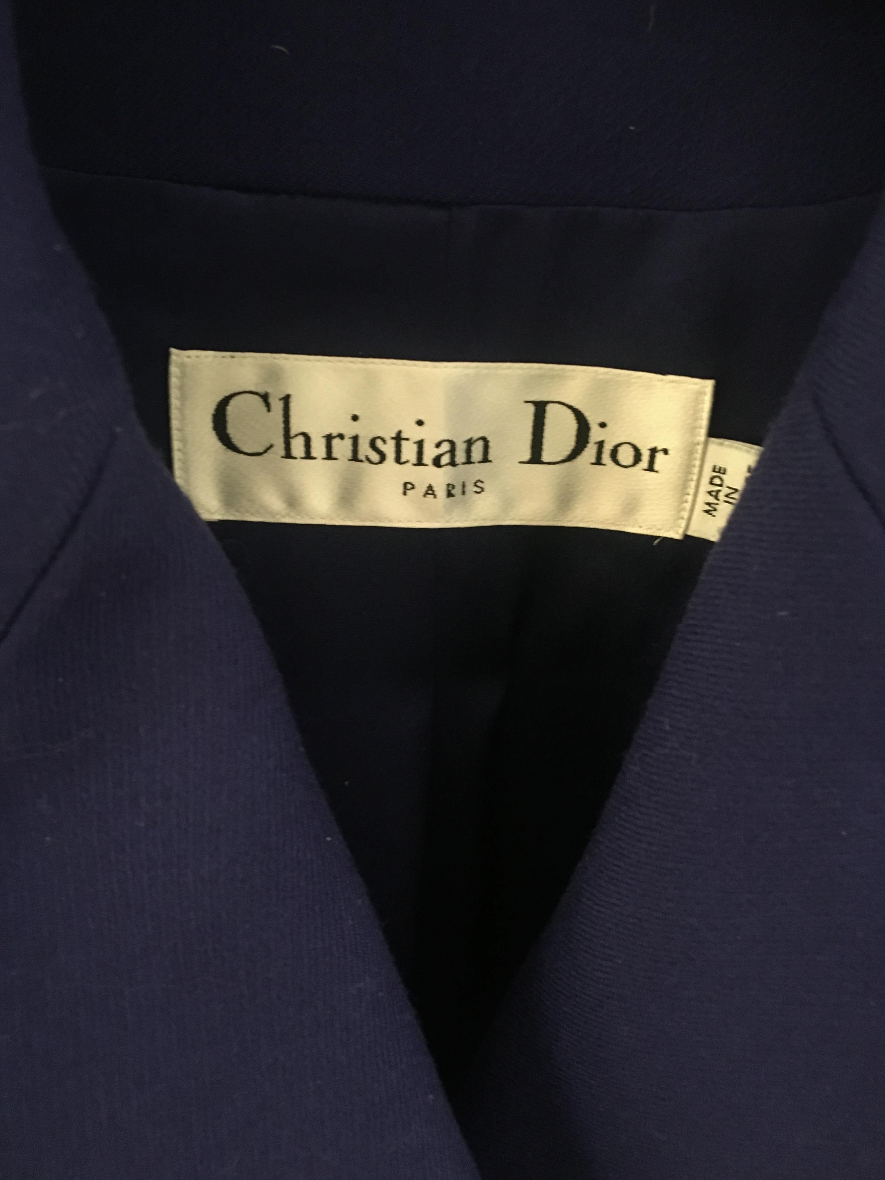 Preowned Christian Dior Blue Vintage Sleeveless Tailored Dress Coat Size XS wool