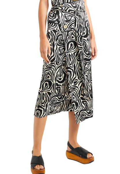 Preowned Marni Zebra-print Crepe Wrap Midi Skirt Size L Black viscose