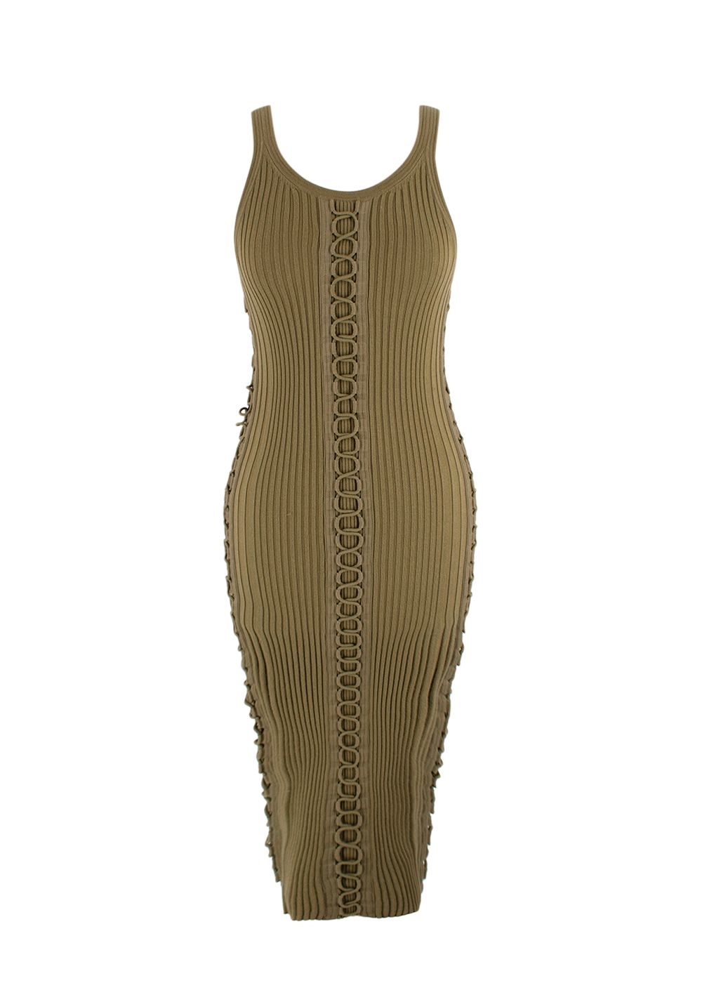 Alexander Wang Khaki Ribbed Knit Bodycon Dress Size XS