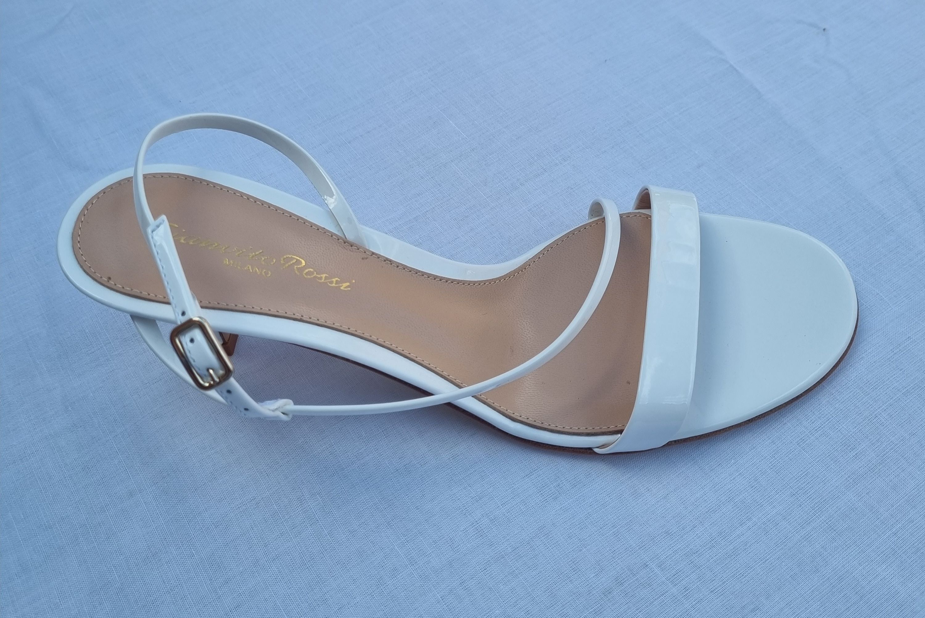 Gianvito Rossi White patent leather strapped heeled sandals Size 37