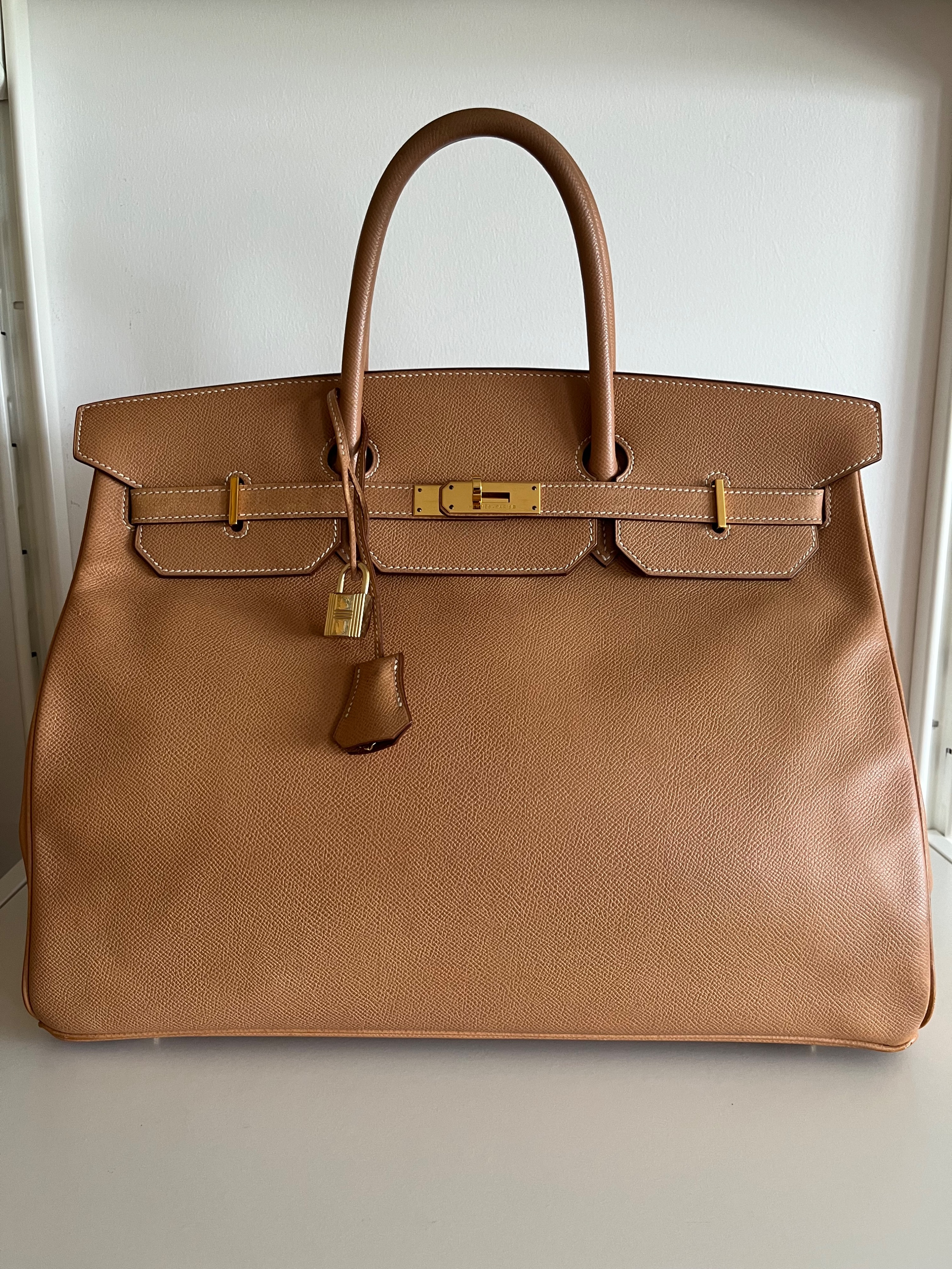 Preowned Hermes Vintage Gold Courchevel Birkin 40 GHW Size L Natural leather