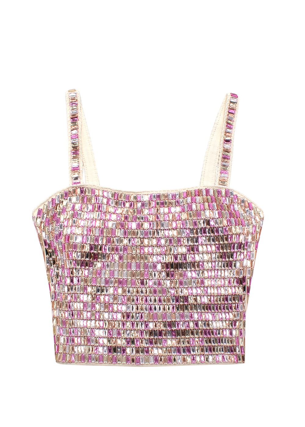 Sandro Pink Bead Embellished Crop Top Size XXS viscose/polyamide/elastane