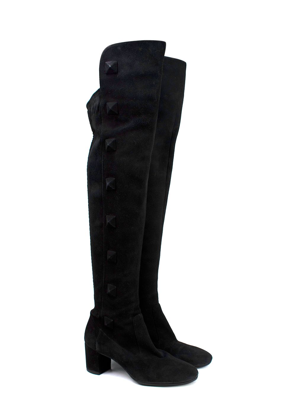 Preowned Valentino Black Suede Rockstud OTK Boots Size 37