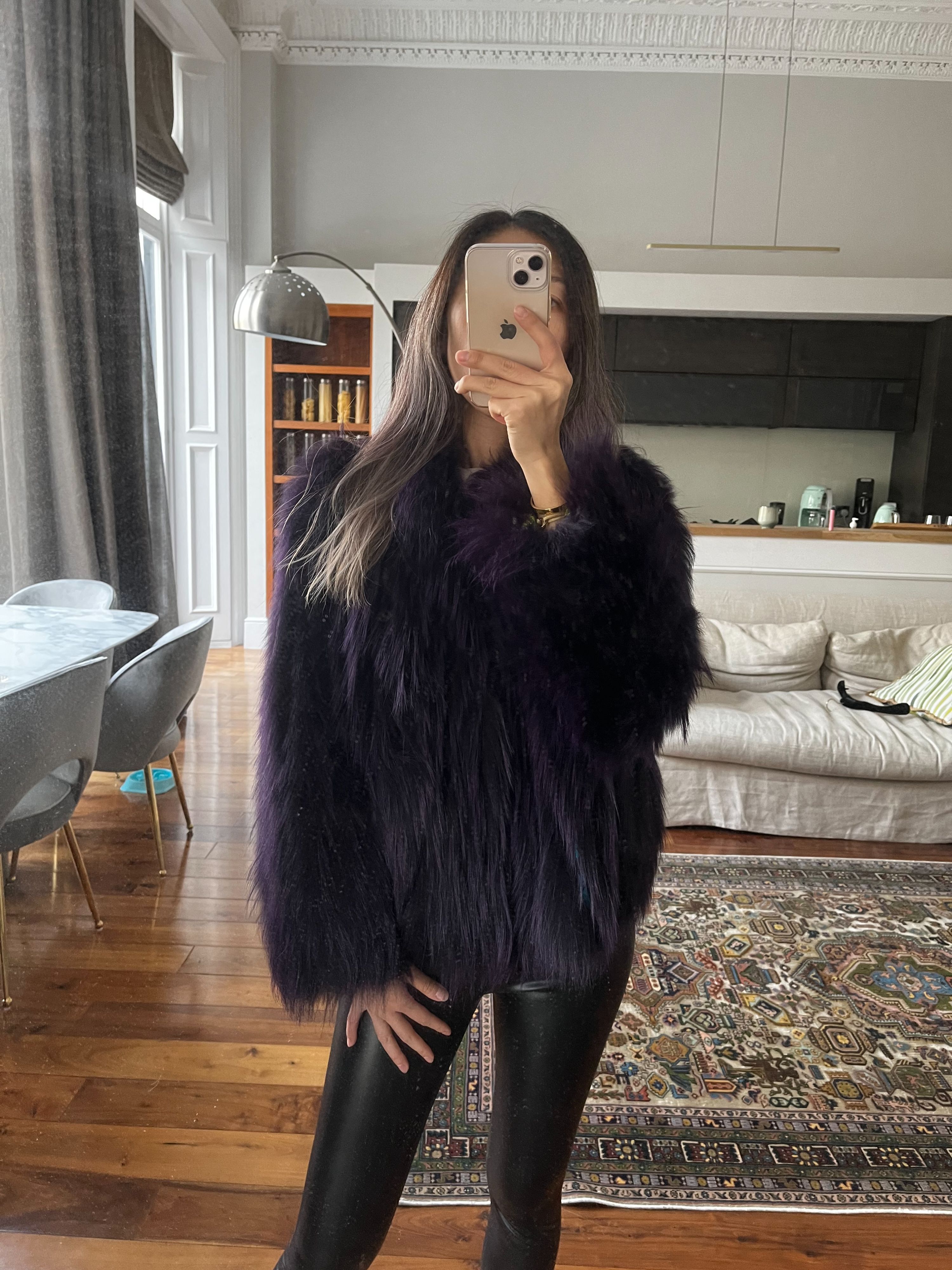 Versace Purple Racoon Fur Bomber Jacker Size XS