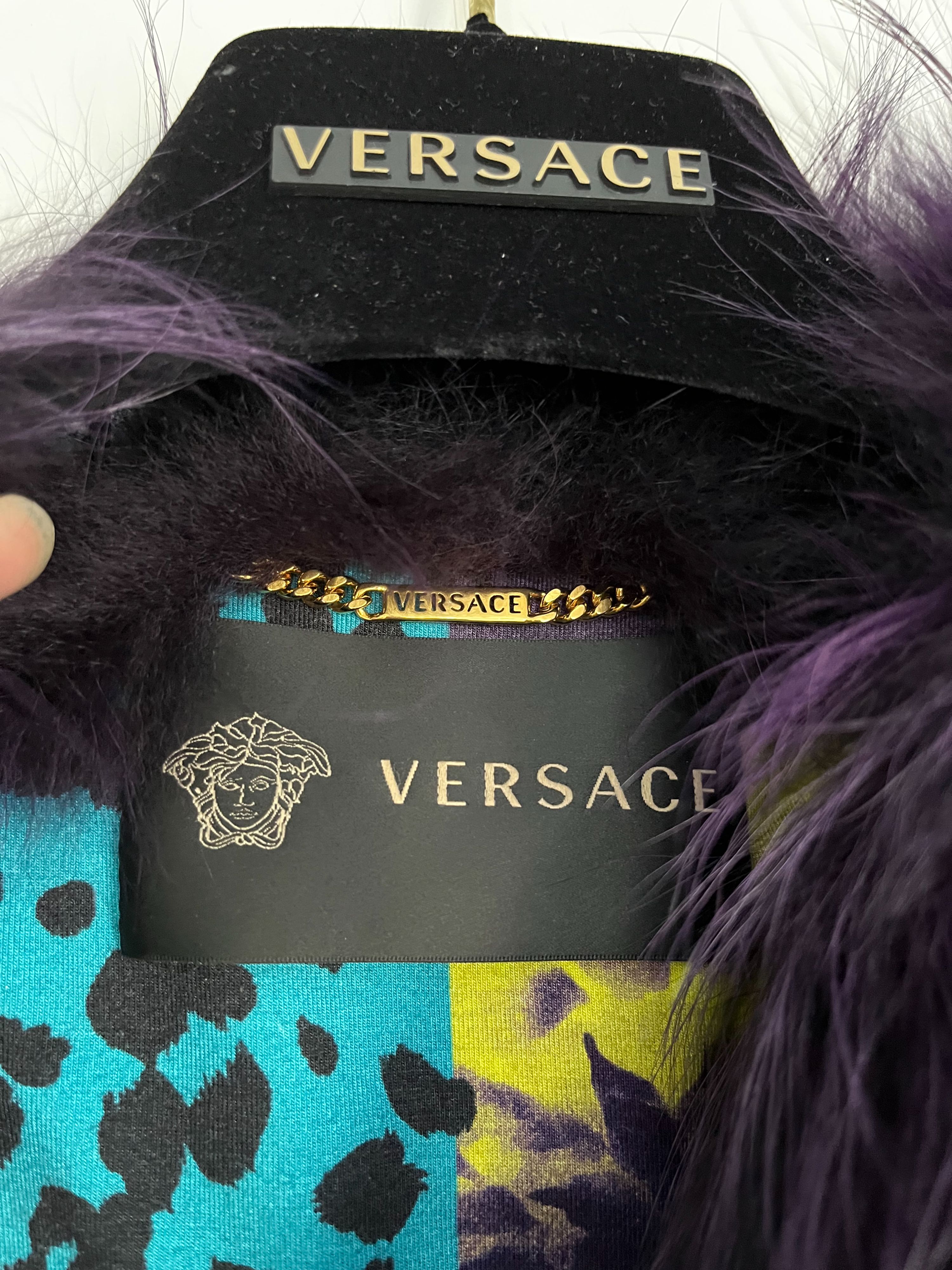 Versace Purple Racoon Fur Bomber Jacker Size XS