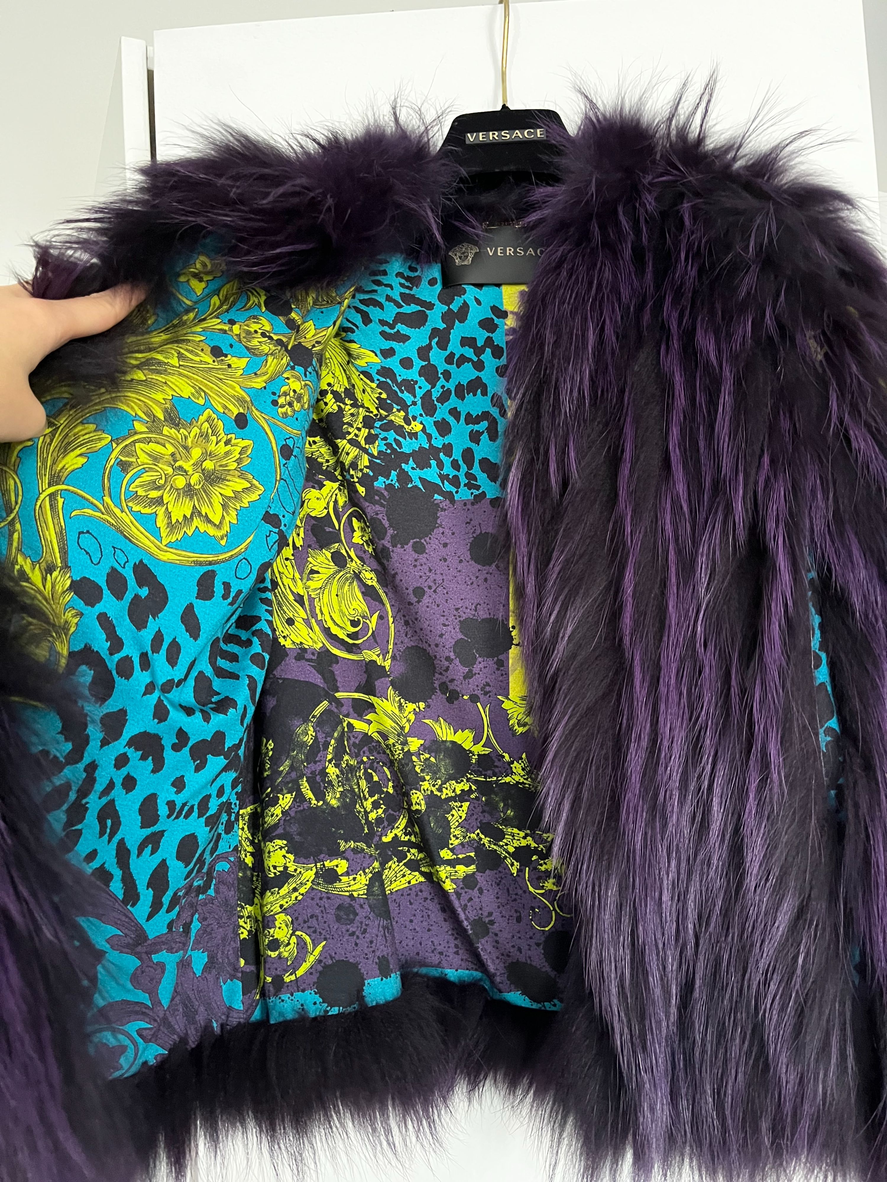 Versace Purple Racoon Fur Bomber Jacker Size XS