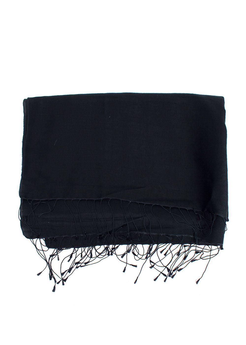 Natan Navy Wool Blend Scarf with Fringe Trim