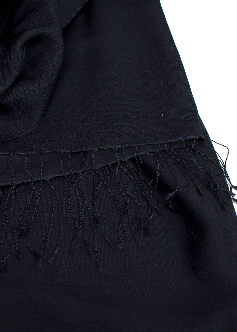 Natan Navy Wool Blend Scarf with Fringe Trim