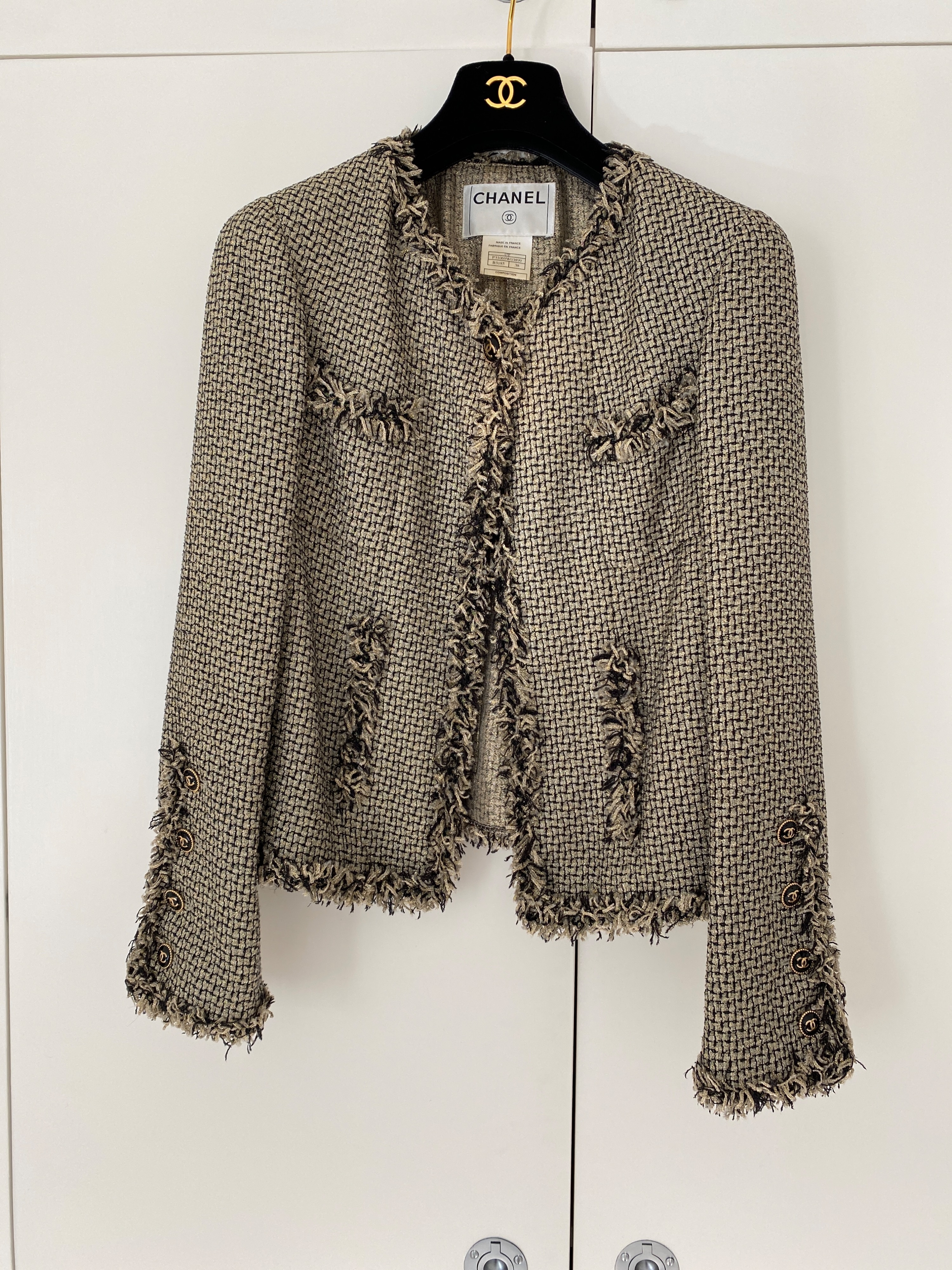 Chanel Black and White Metallic Tweed Jacket Size M