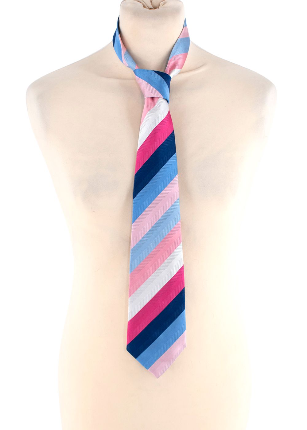 Men's Preowned Turnbull Asser Pink and Blue Diagonal Stripe Silk Tie