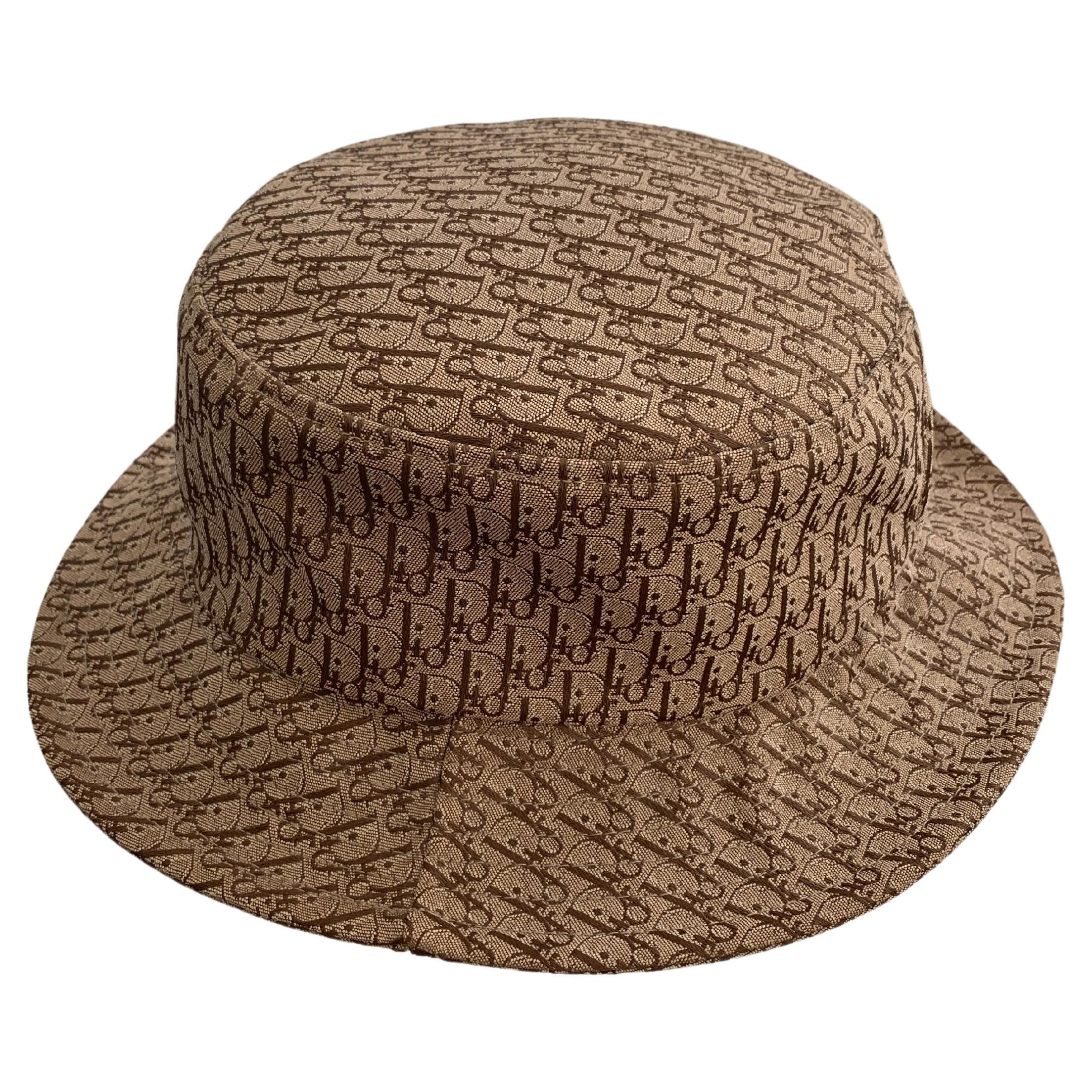 Preowned Dior Brown Oblique Jacquard Bucket Hat Size S light brown polyester/cotton/resin