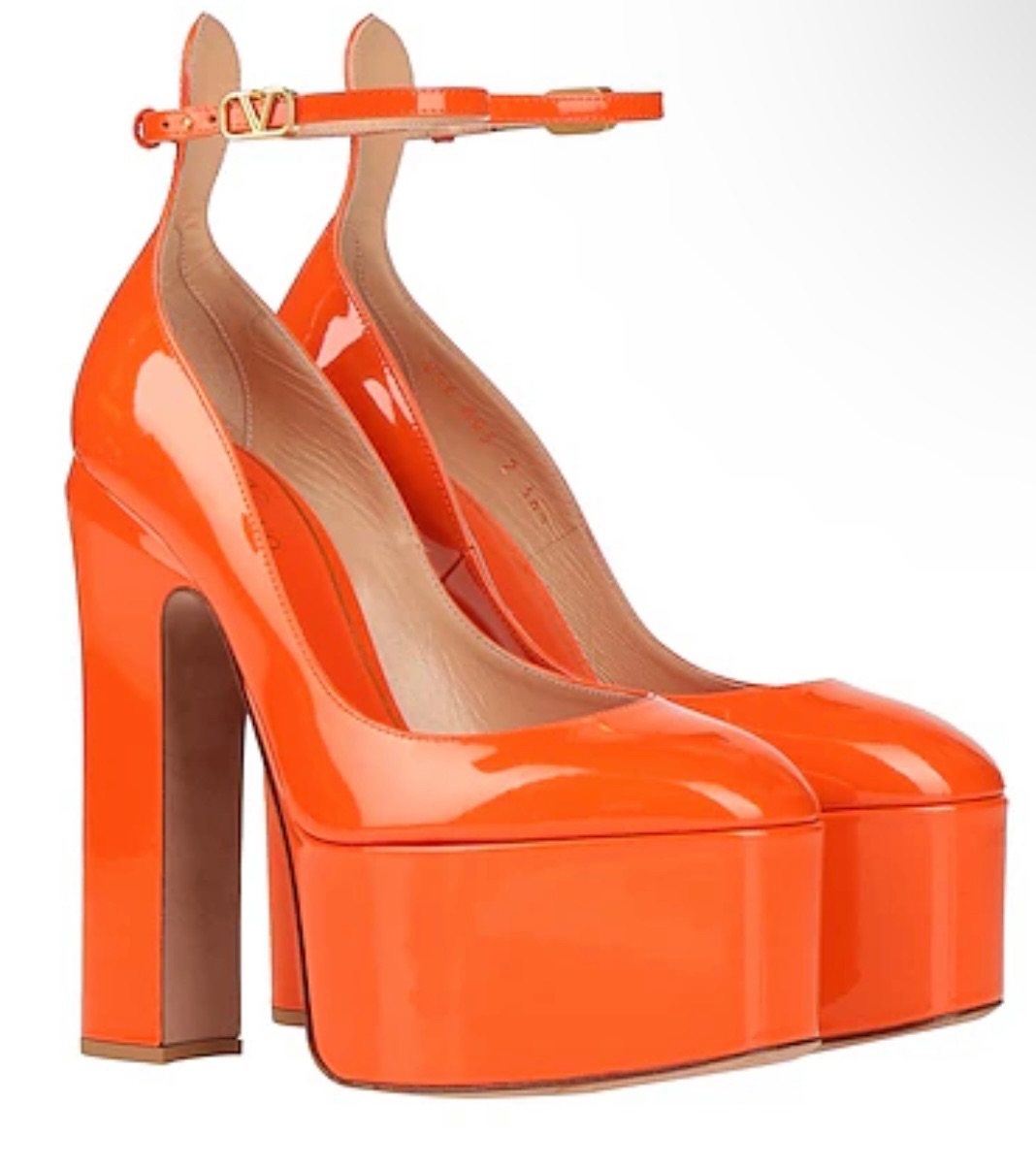 Preowned Valentino Orange Patent Leather Platform Heels Size 40