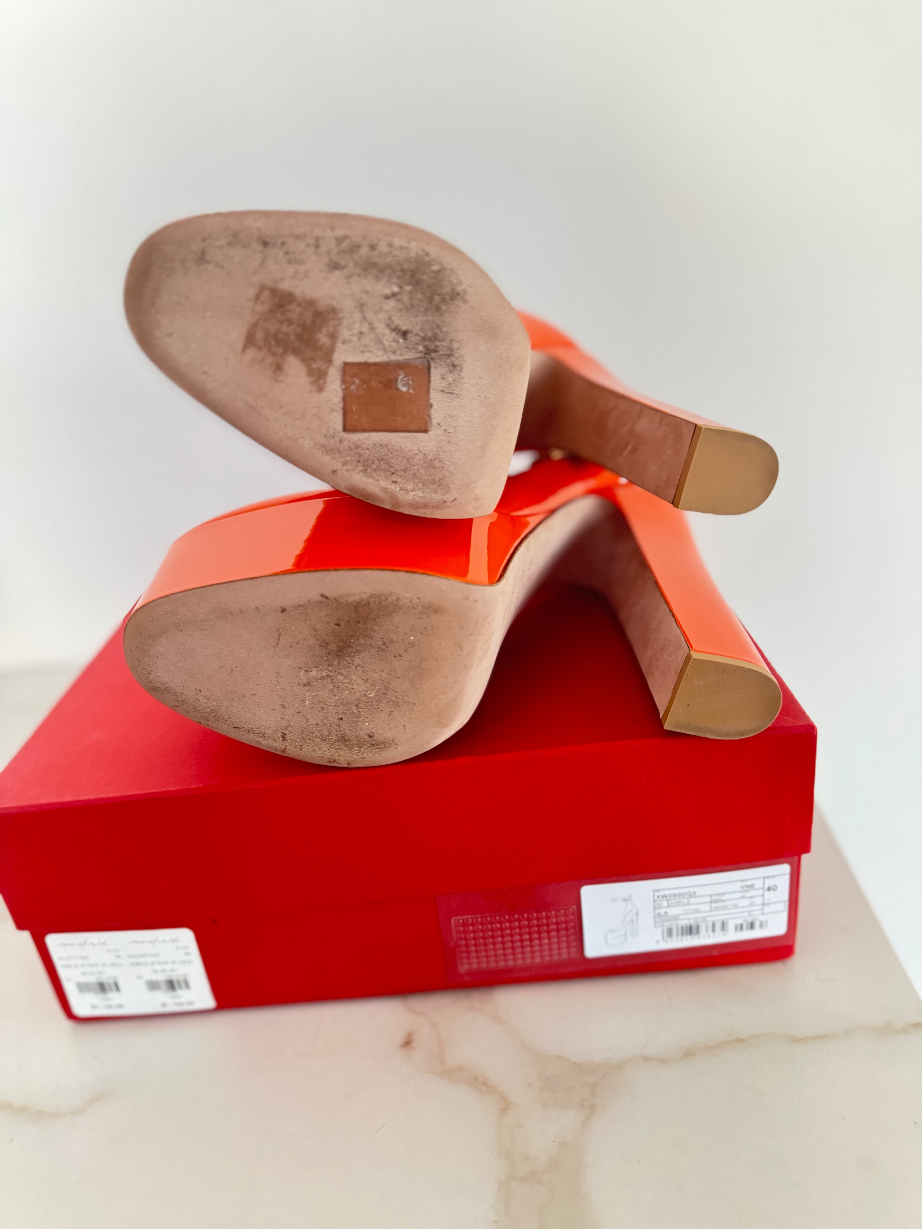 Preowned Valentino Orange Patent Leather Platform Heels Size 40