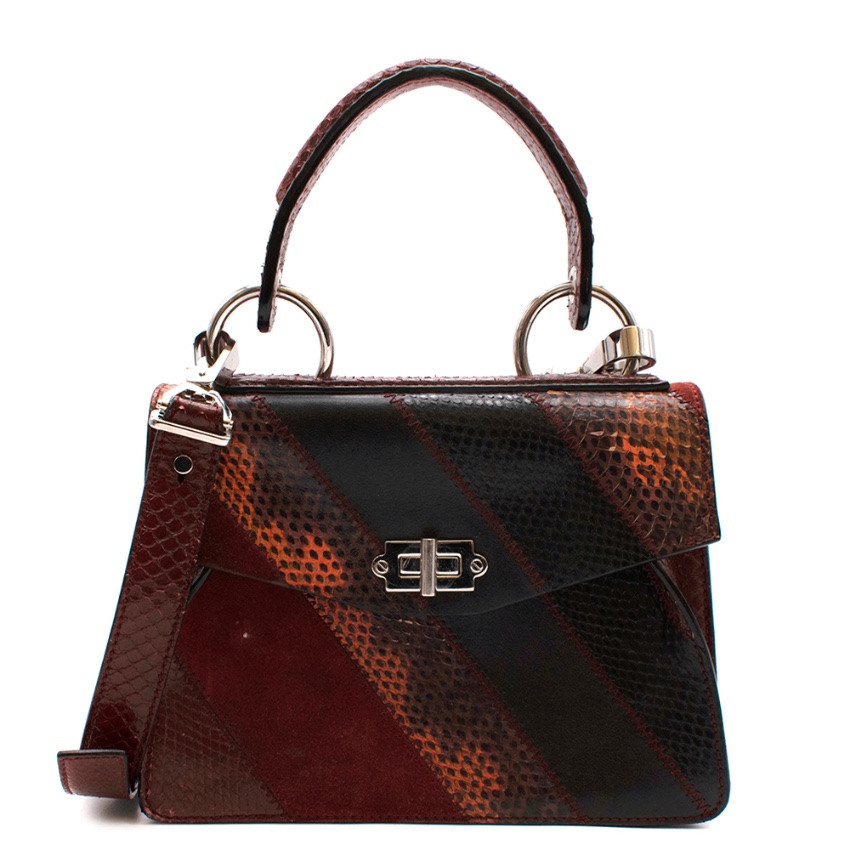 Proenza Schouler Burgundy Leather  Snakeskin Patchwork Small Hava Bag