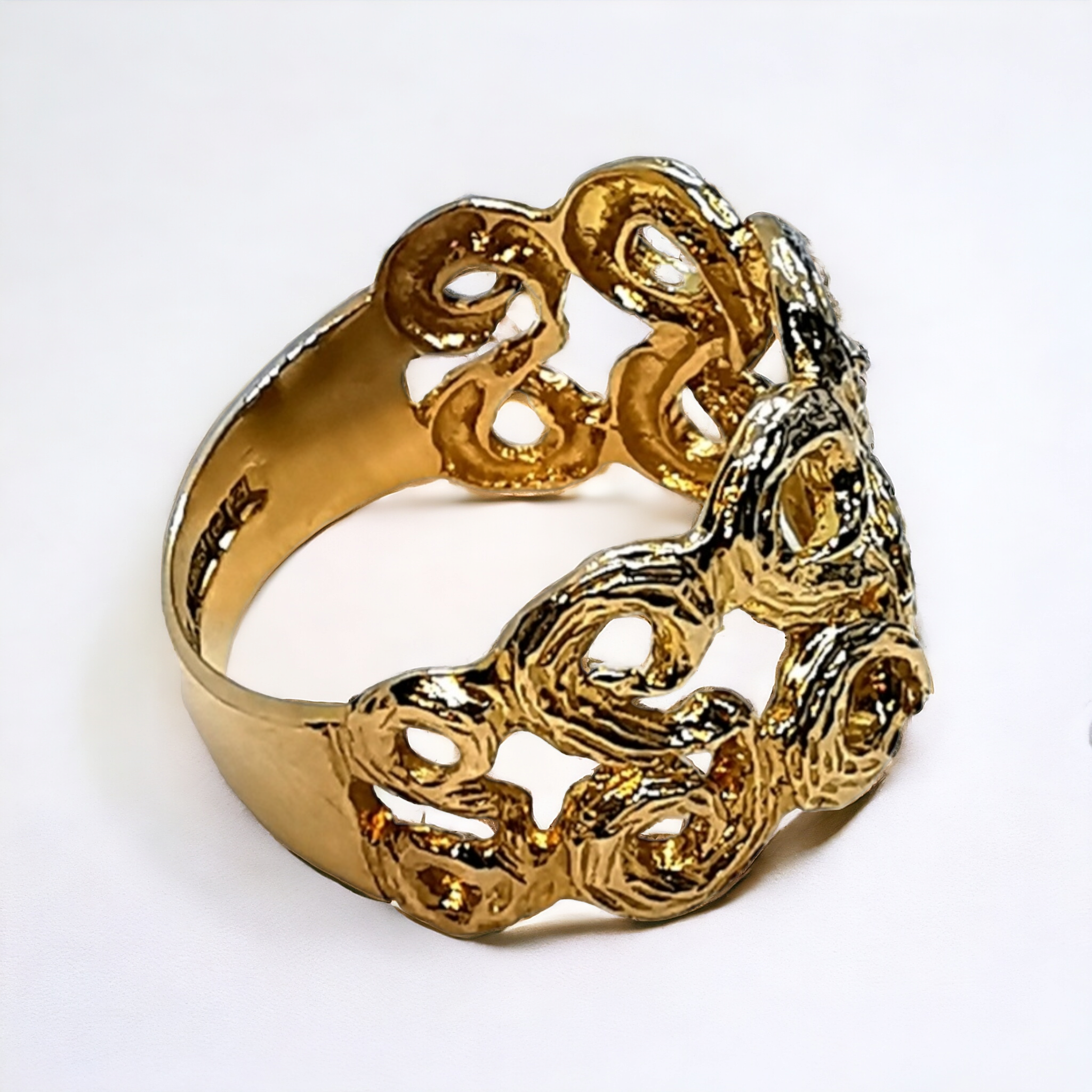 Preowned Bespoke 9ct Yellow Gold Asymmetric Swirl Ring ct gold