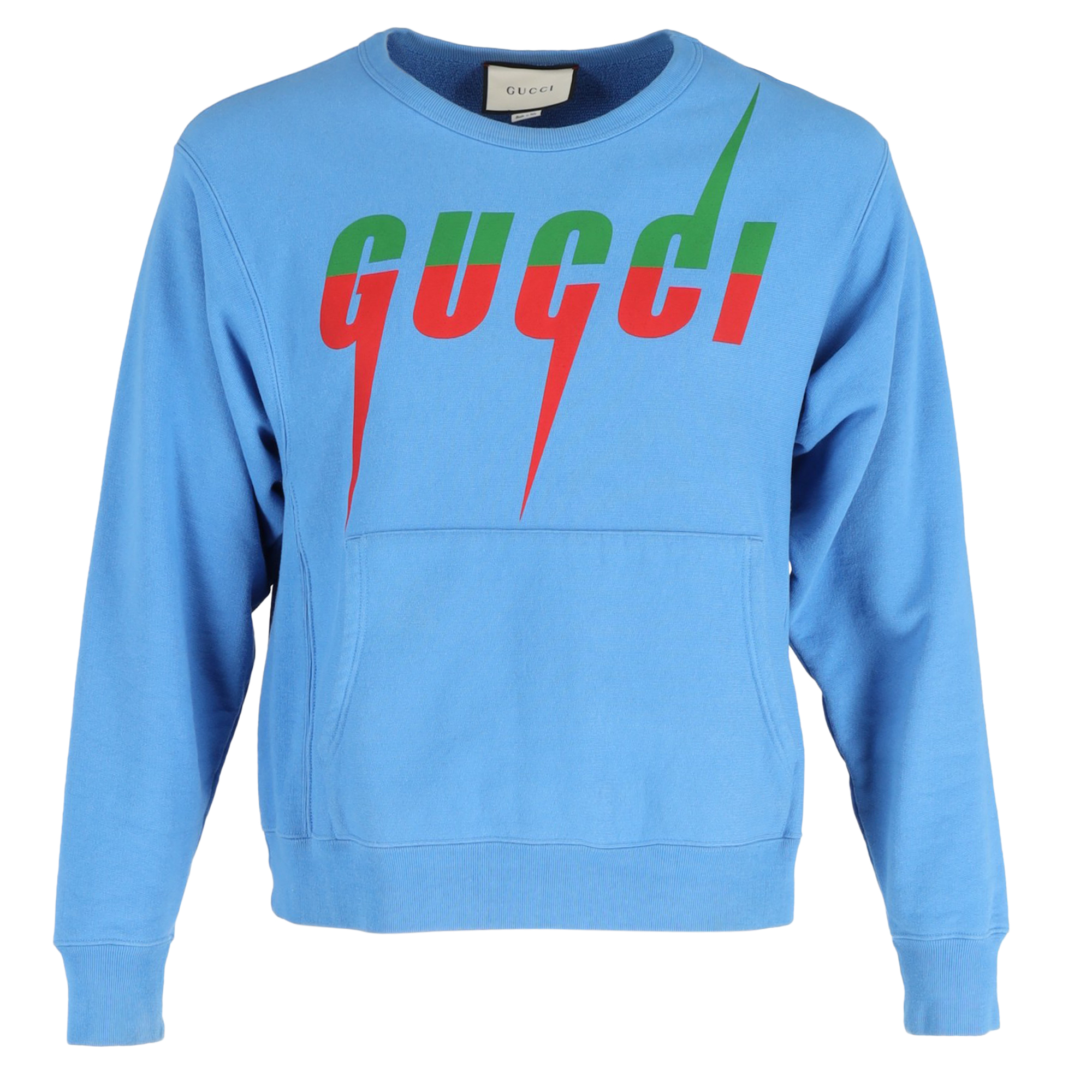 Men's Preowned Gucci Blue Blade Logo-Print Sweatshirt Size S blue | light blue cotton