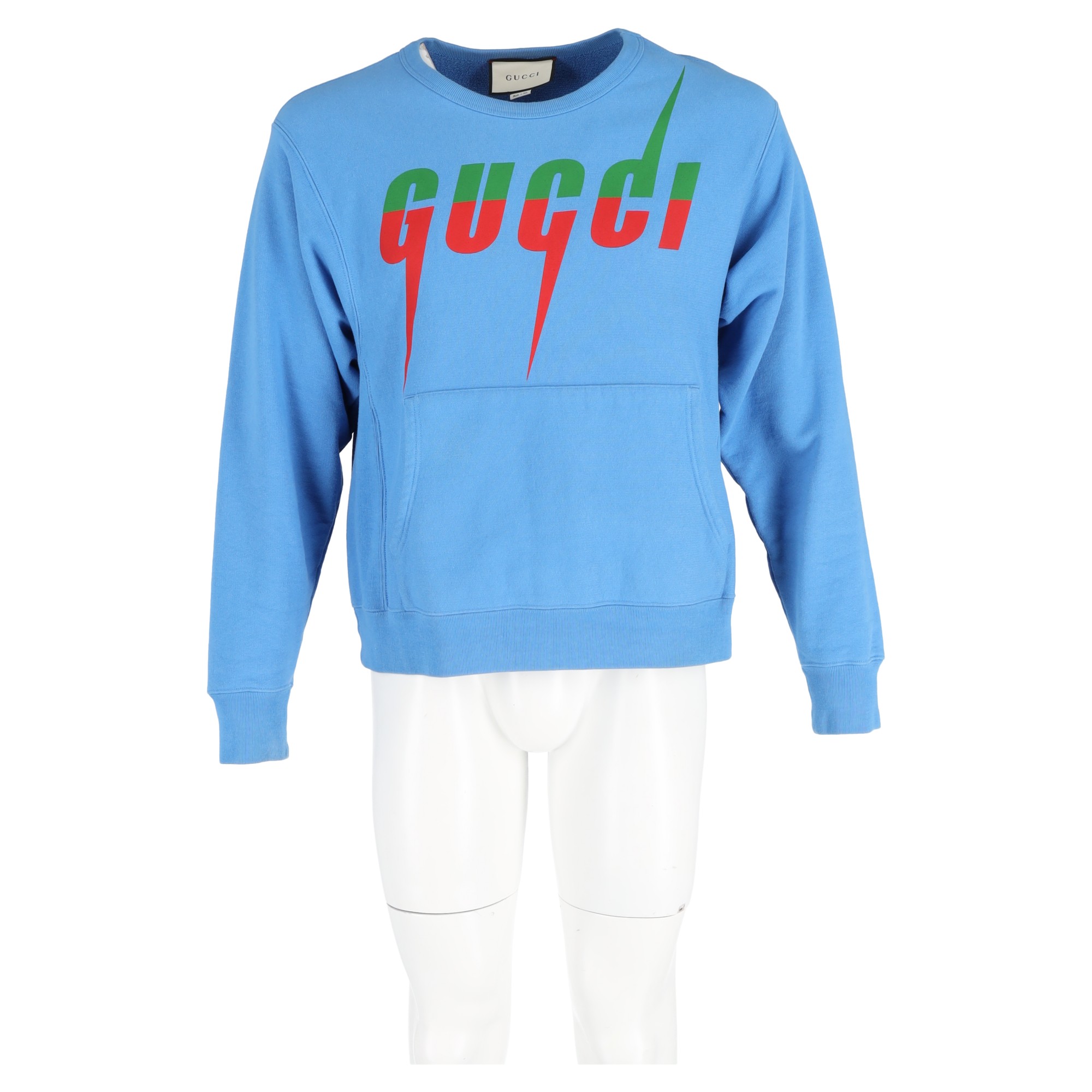 Men's Preowned Gucci Blue Blade Logo-Print Sweatshirt Size S blue | light blue cotton