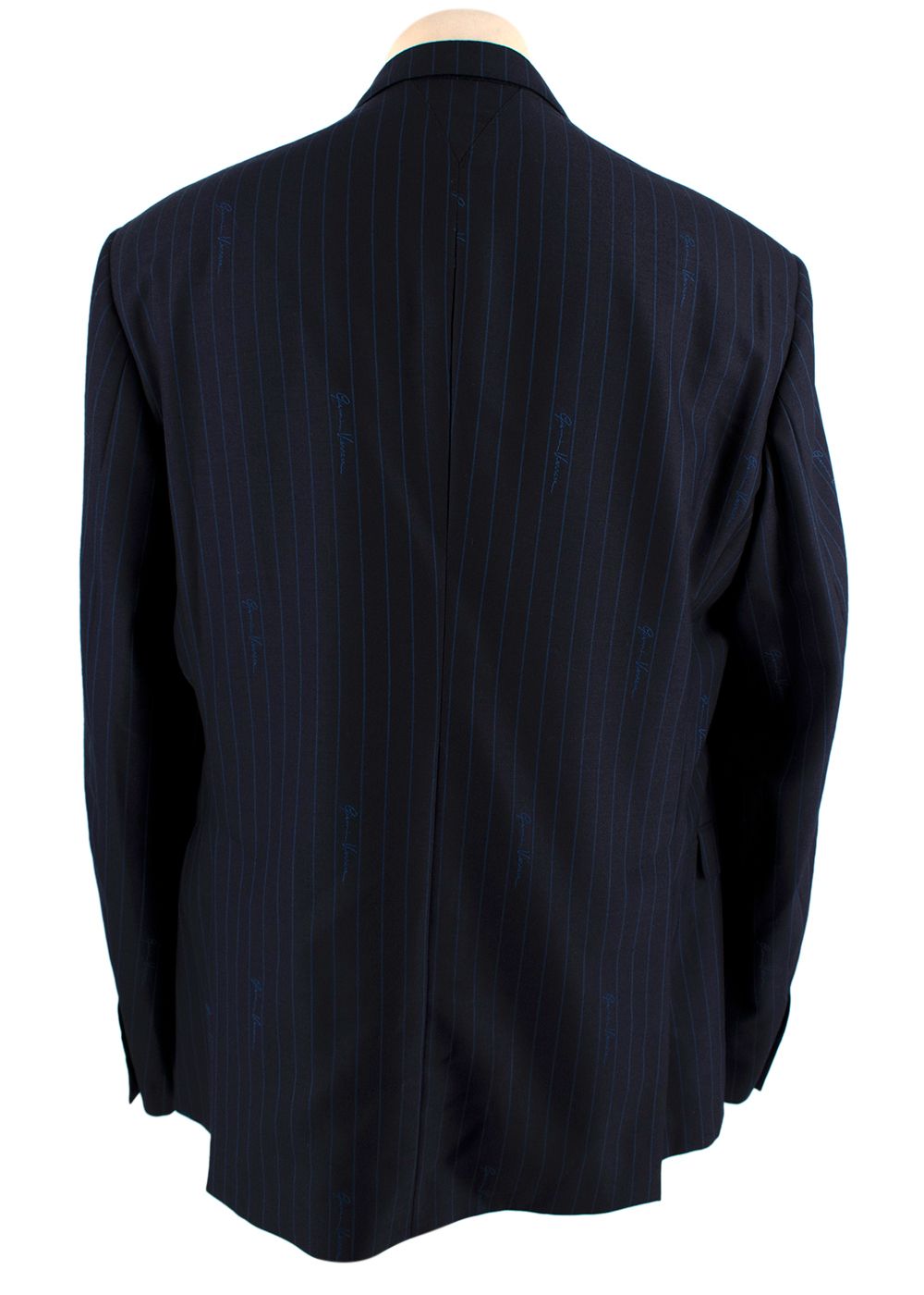 Men's Versace Navy Pinstripe Logo Script Blazer Size XXXL wool