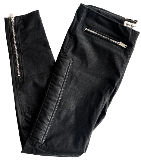 Preowned Saint Laurent Leather Biker Trousers Size M black