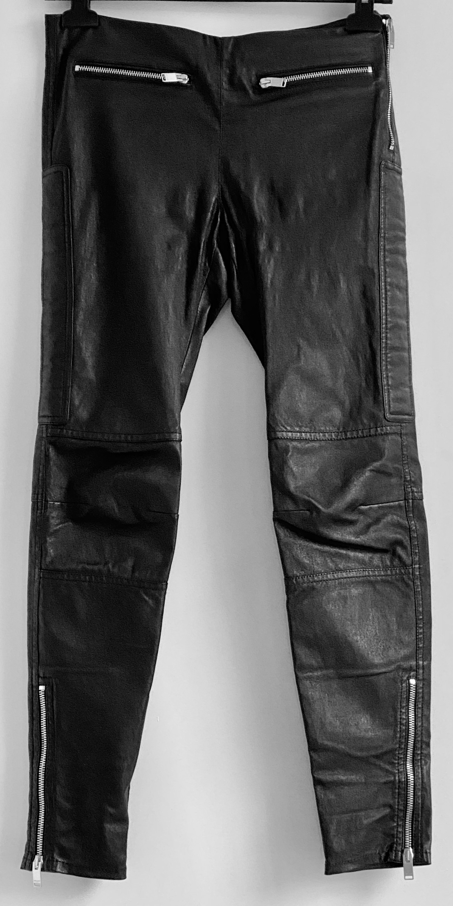 Preowned Saint Laurent Leather Biker Trousers Size M black