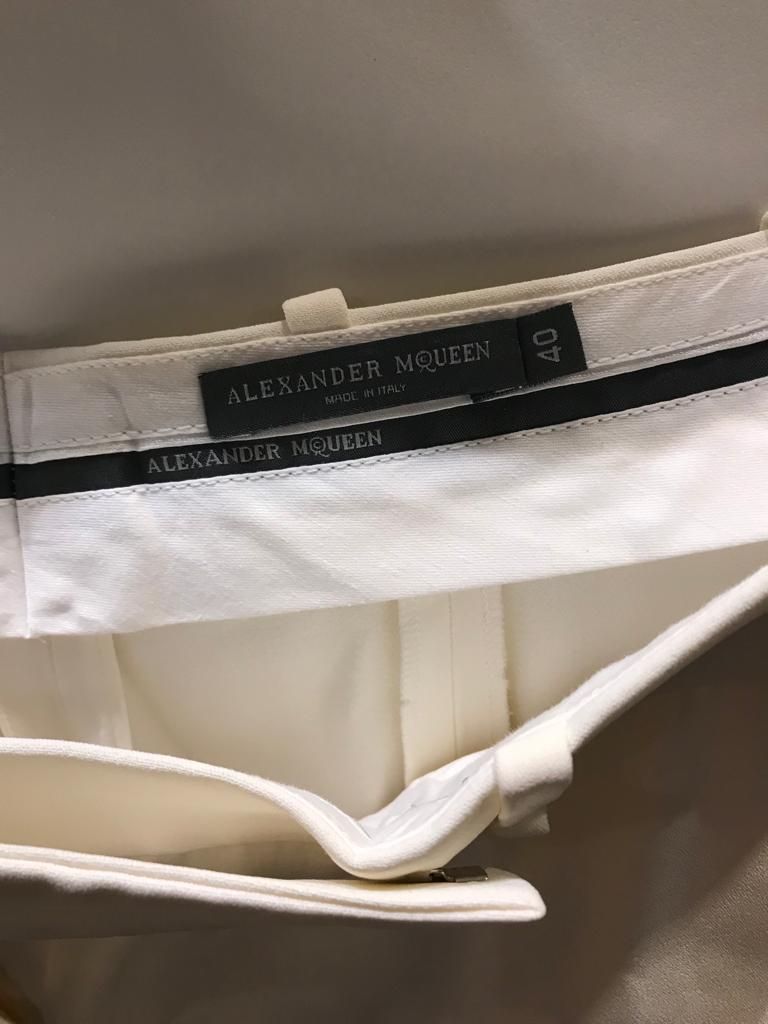 Preowned Alexander McQueen Ivory Crepe Crease Front Tailored Trousers Size XS Ecru acetate