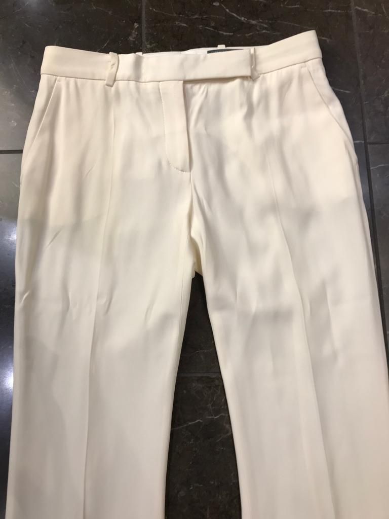 Preowned Alexander McQueen Ivory Crepe Crease Front Tailored Trousers Size XS Ecru acetate