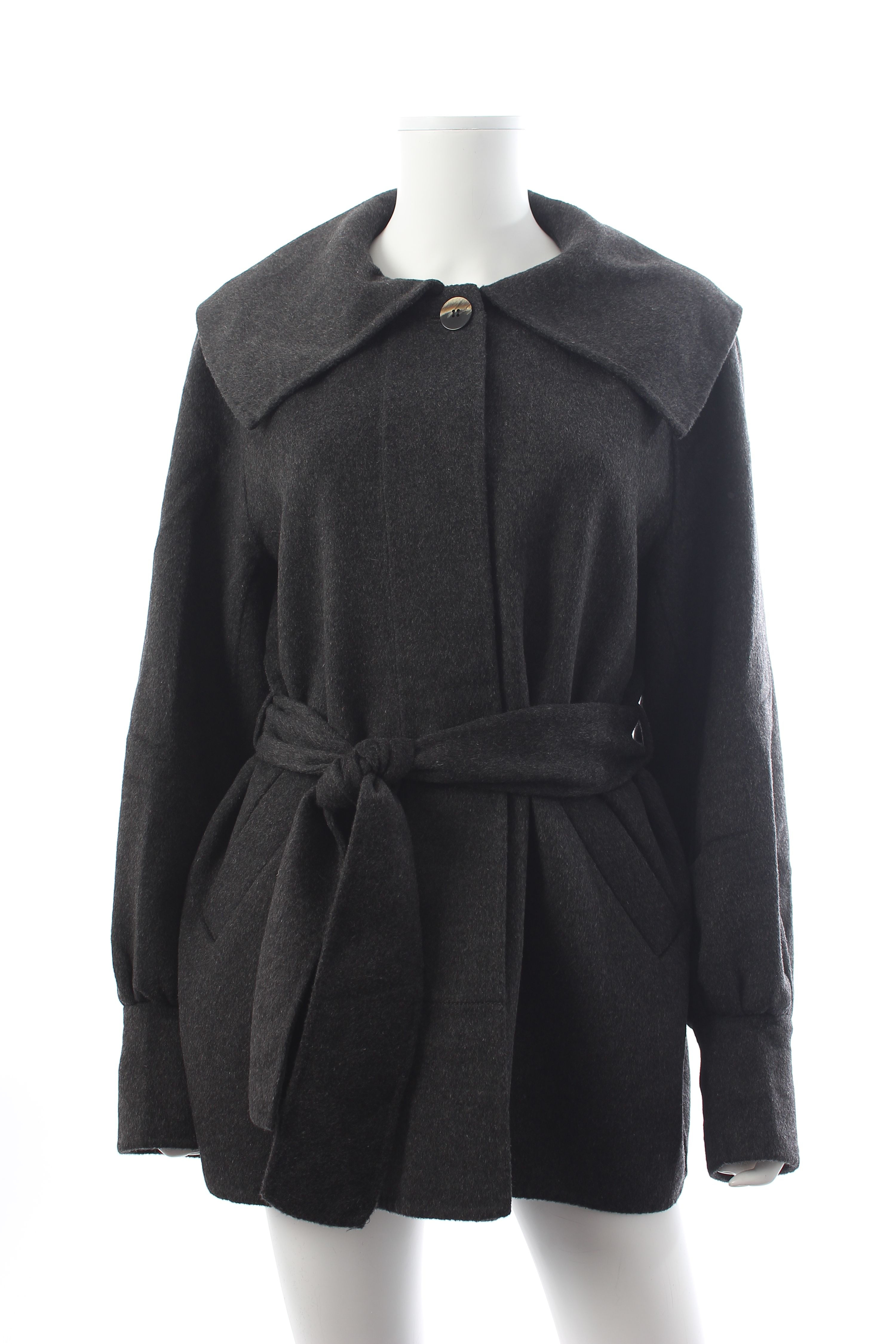 Preowned Ganni Gaanni Charcoal Belted Wool Jacket Size S Grey recycled wool/recycled polyester/viscose