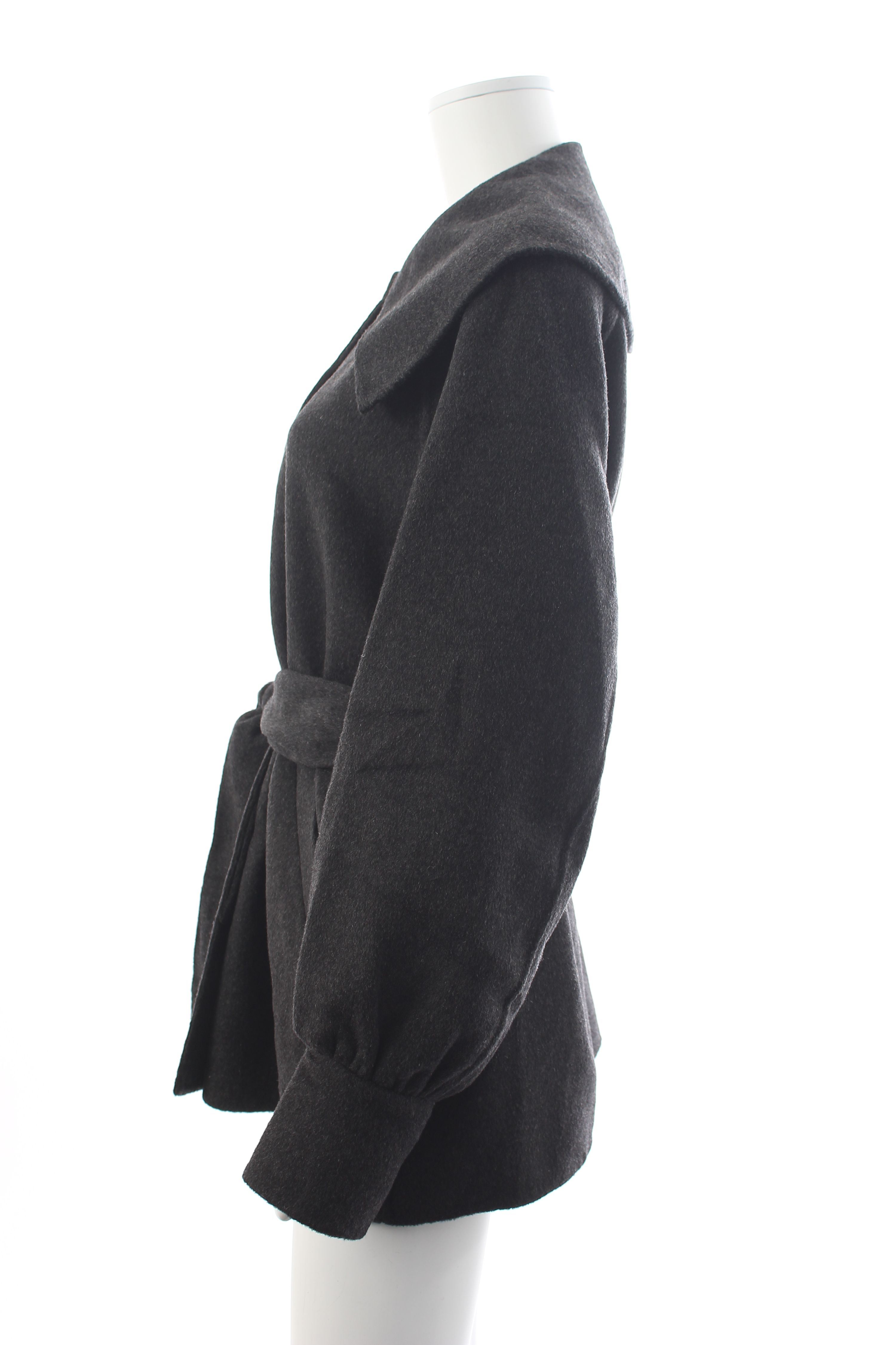 Preowned Ganni Gaanni Charcoal Belted Wool Jacket Size S Grey recycled wool/recycled polyester/viscose