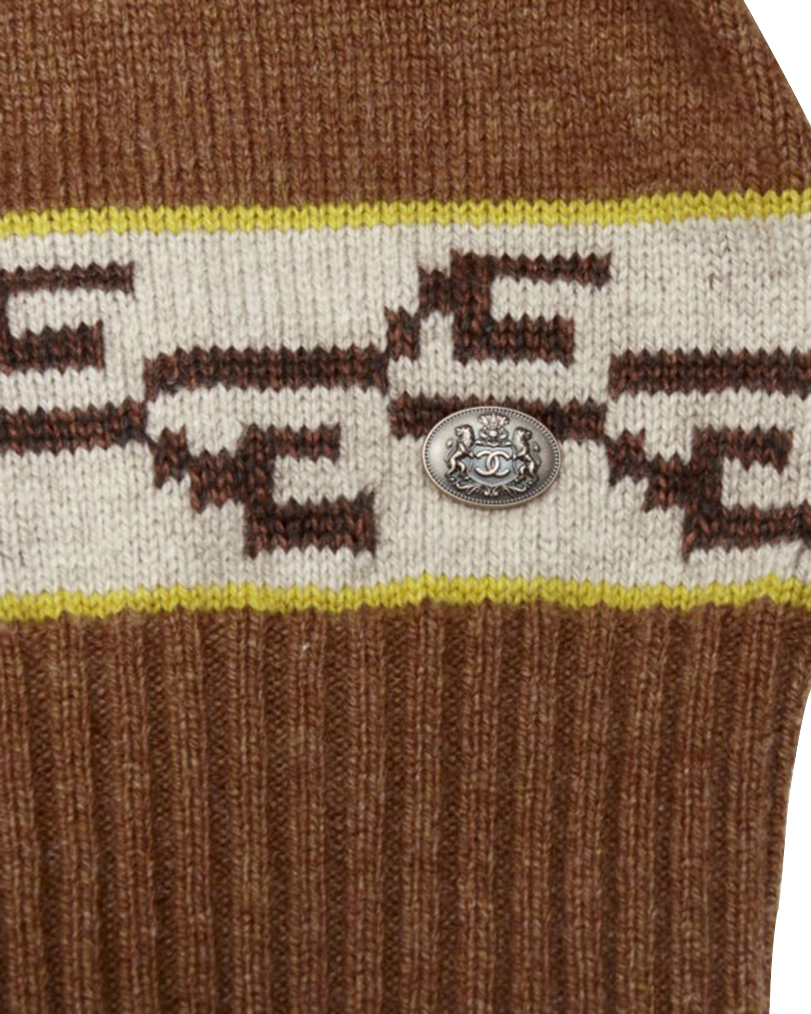 Chanel Brown CC Intarsia Knitted Turtleneck Jumper Size 42