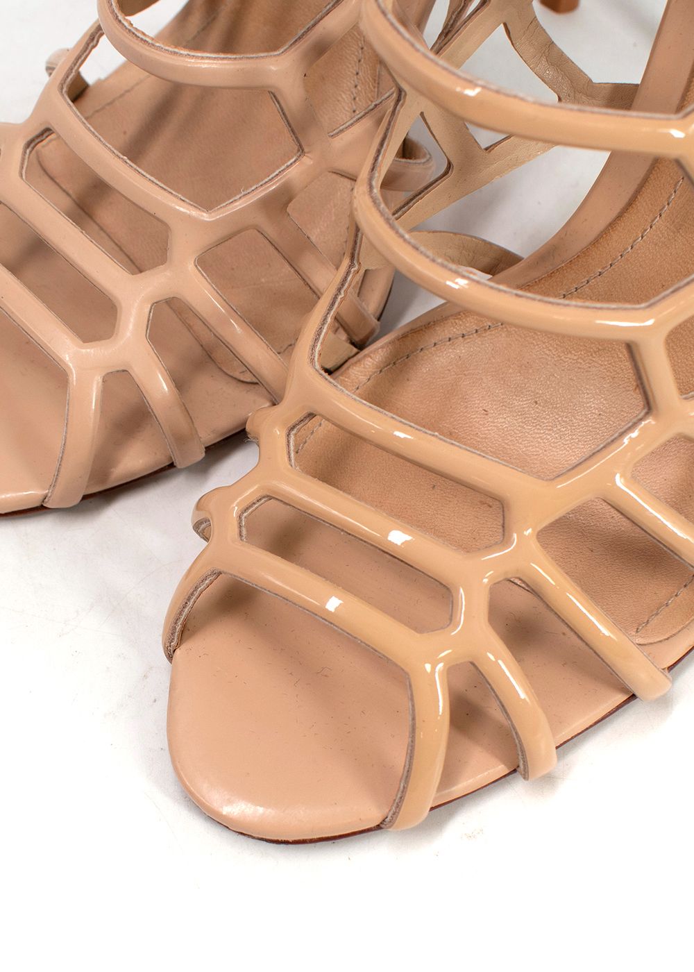 Preowned Schutz Beige Caged Cut Out Stiletto Heels Size 395 leather