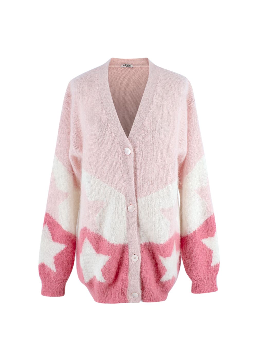 Miu Miu Pink Star Print Mohair Cardigan Size XS mohair/cashmere/polyamide