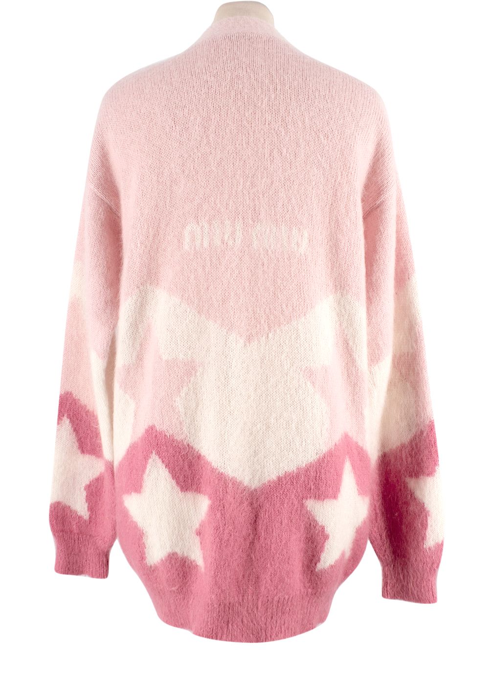 Miu Miu Pink Star Print Mohair Cardigan Size XS mohair/cashmere/polyamide