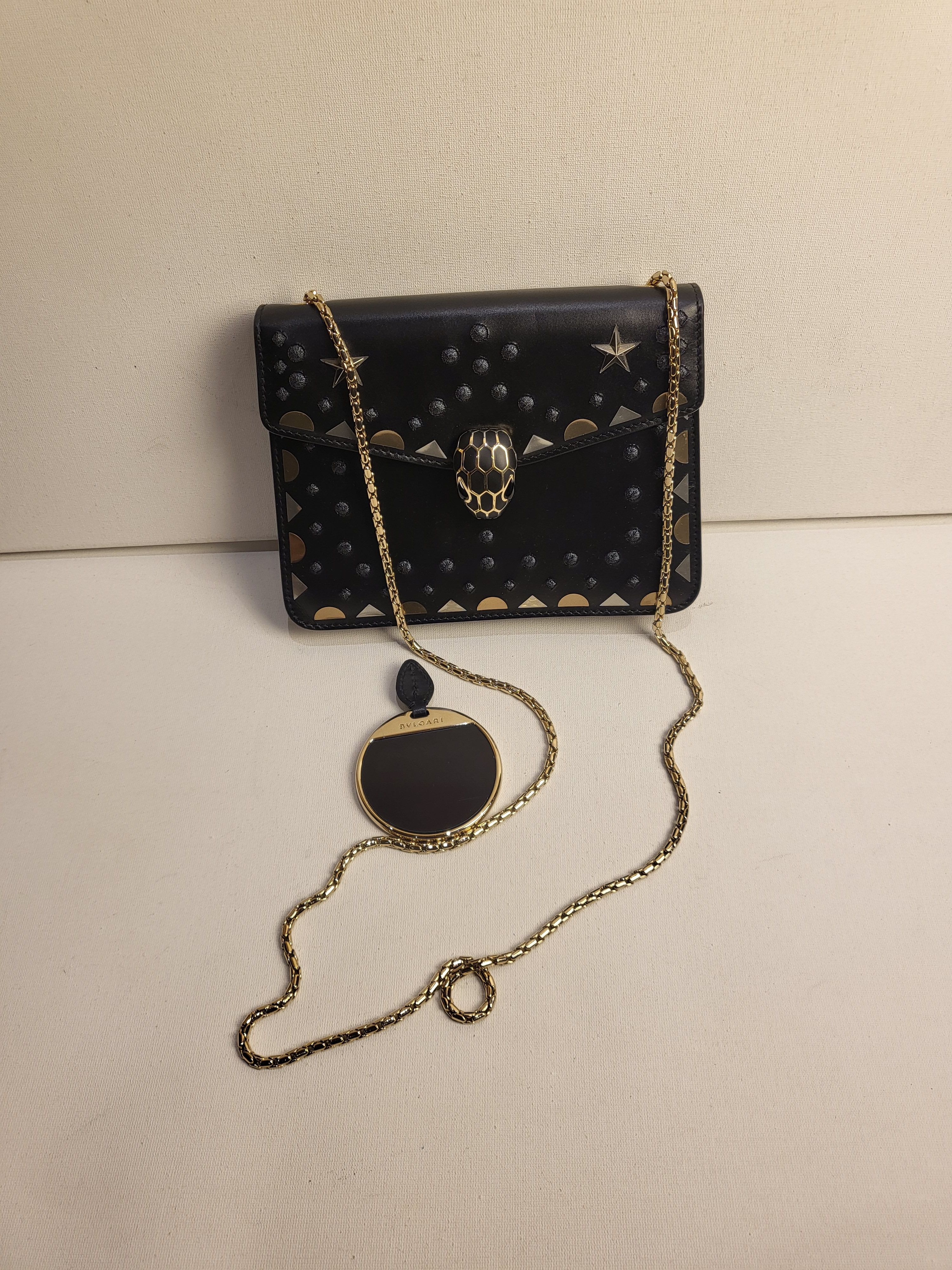 Preowned Bvlgari Black Serpenti Forever Studded Wallet on Chain leather