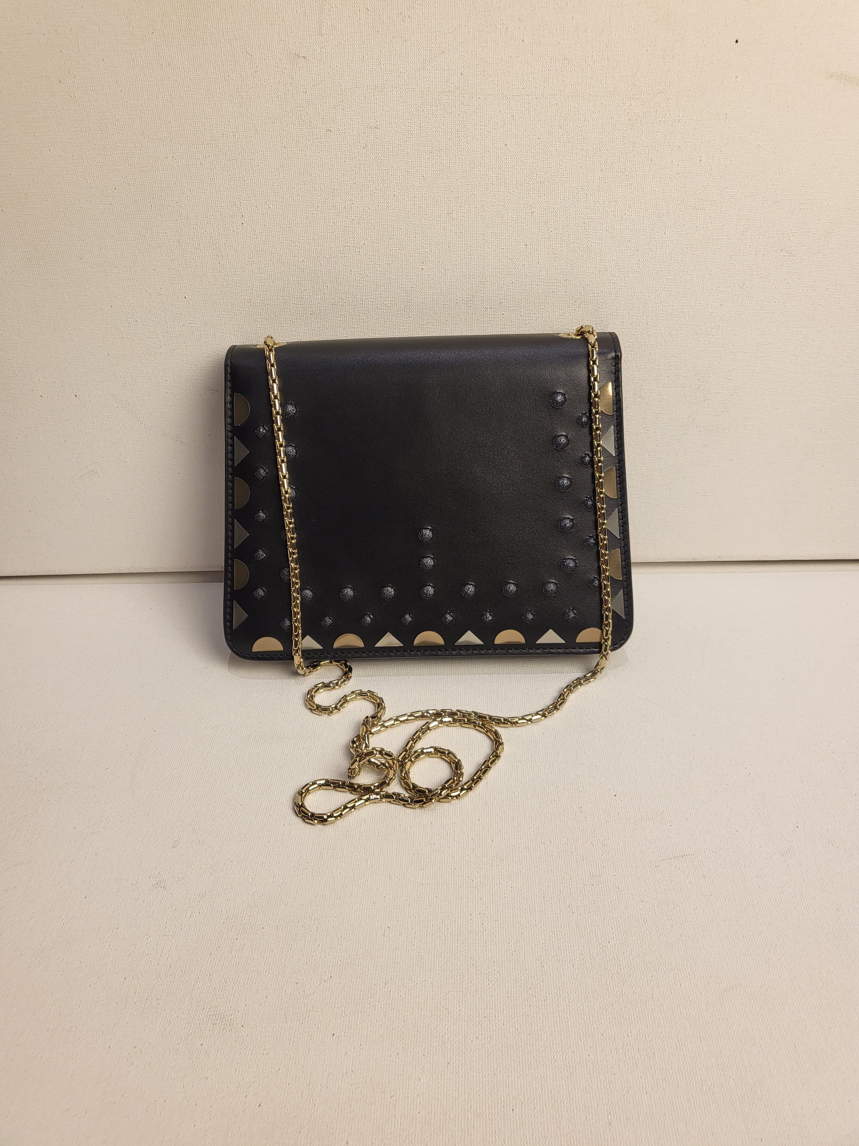 Preowned Bvlgari Black Serpenti Forever Studded Wallet on Chain leather