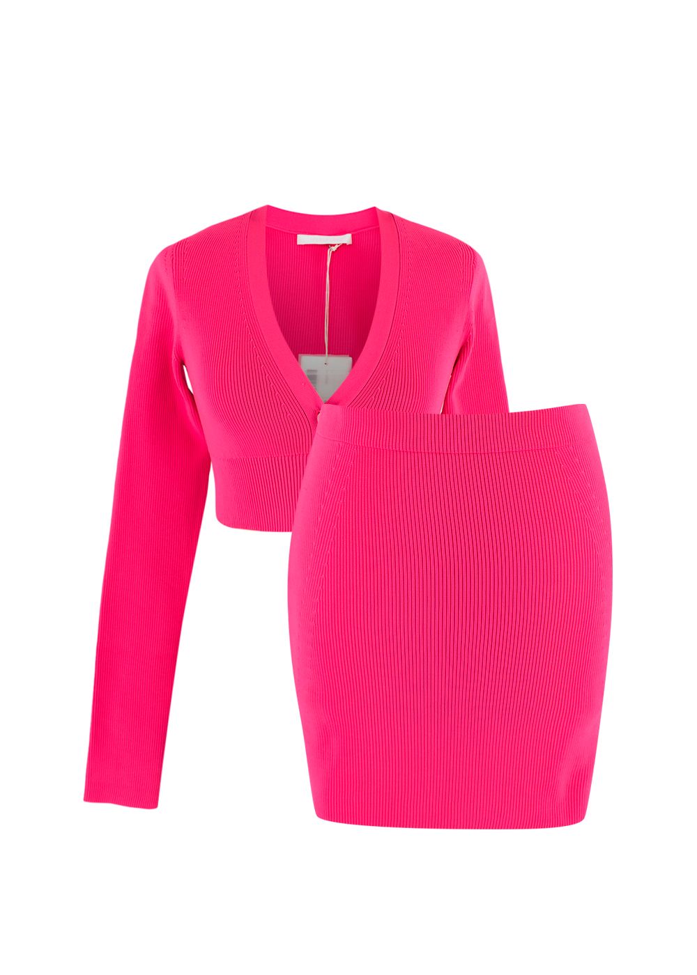 Helmut Lang Bright Pink Essential Crop Cardigan and Mini Skirt Set Size XS Neon Pink polyester