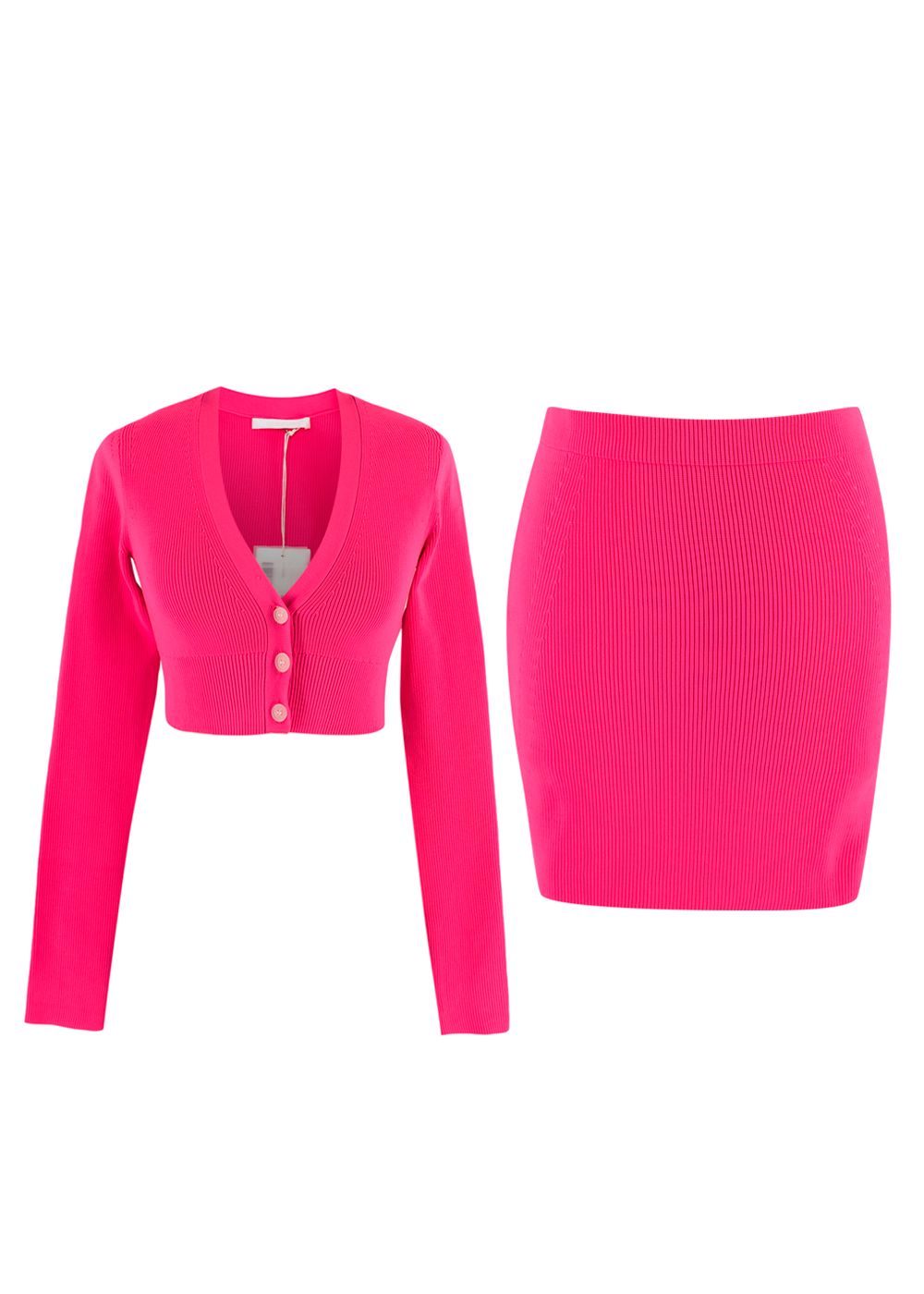 Helmut Lang Bright Pink Essential Crop Cardigan and Mini Skirt Set Size XS Neon Pink polyester