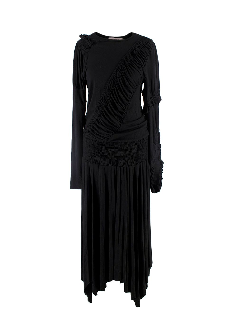 Preen Line Estela asymmetric ruched stretch-cotton jersey midi dress Size S Black cotton