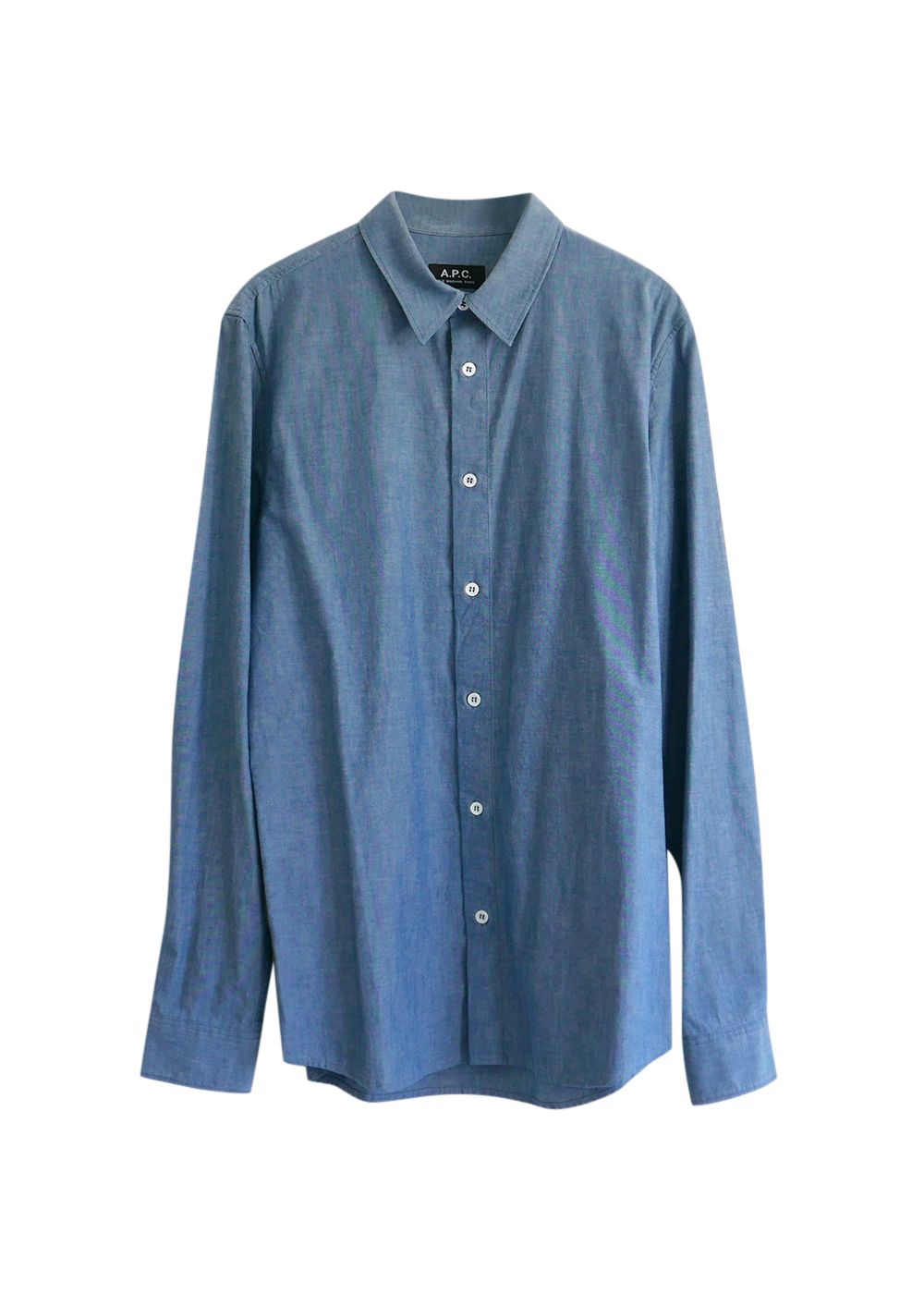 Blue Denim Chambray Button Up Shirt Size S cotton