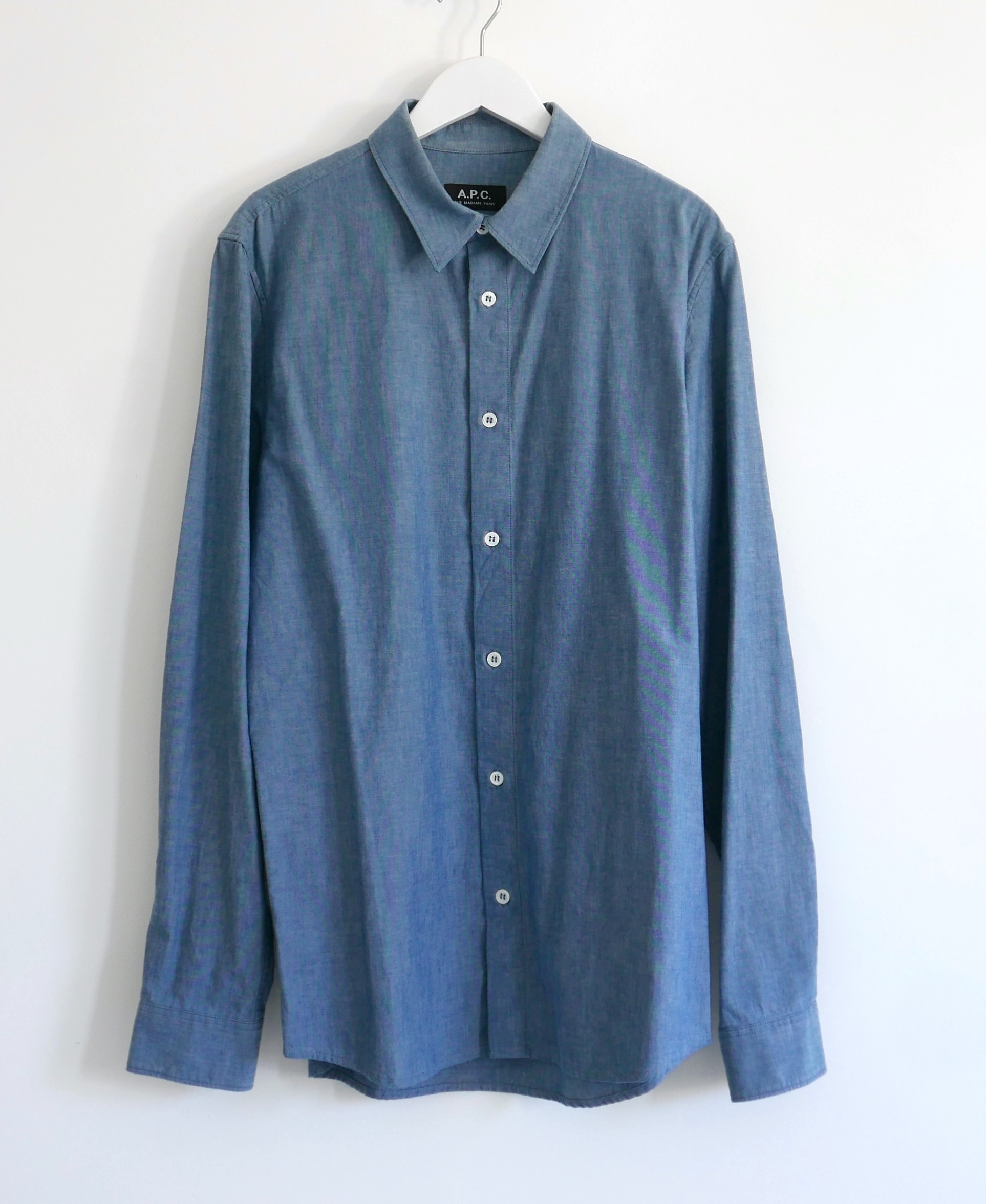 Blue Denim Chambray Button Up Shirt Size S cotton