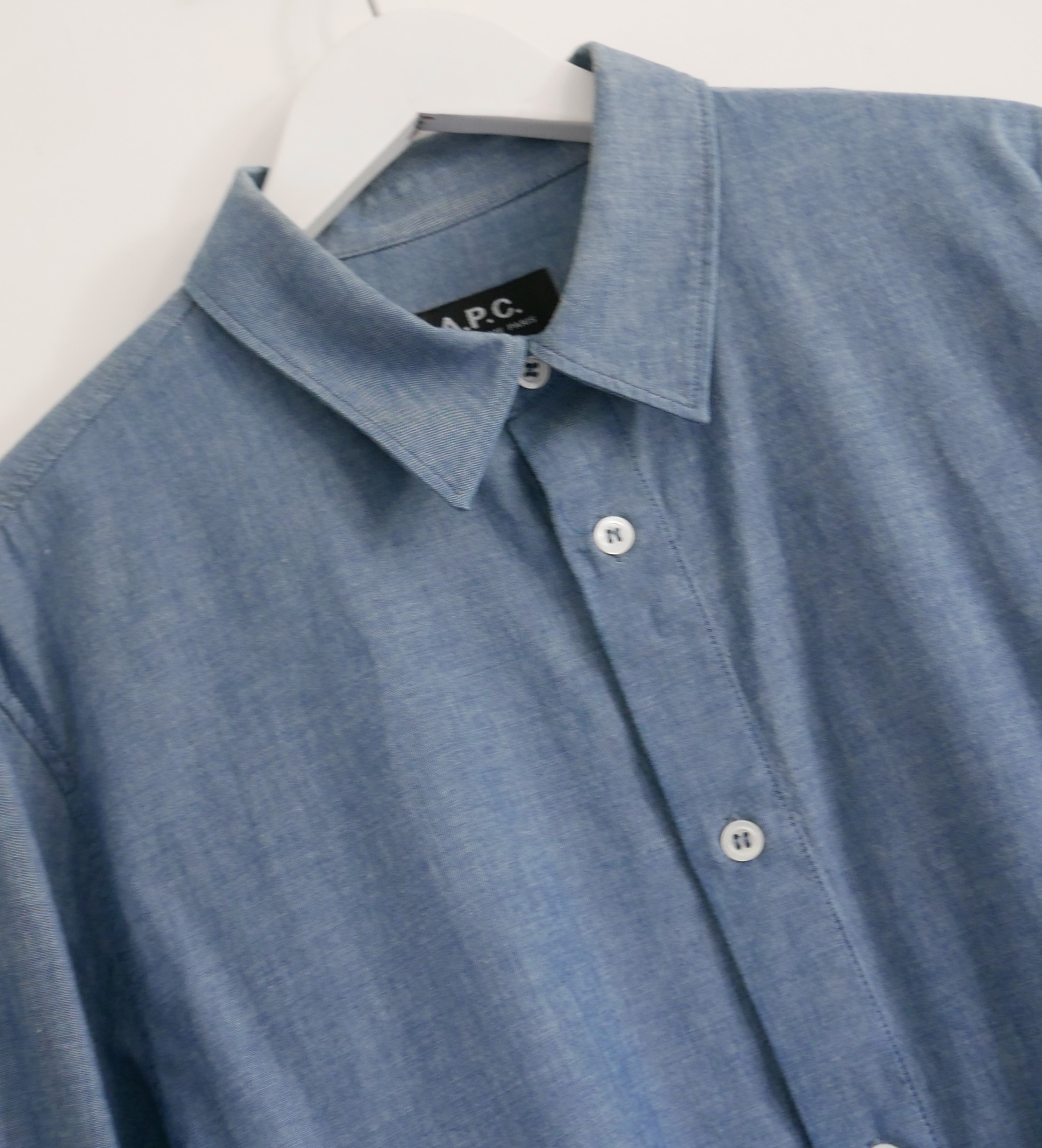 Blue Denim Chambray Button Up Shirt Size S cotton