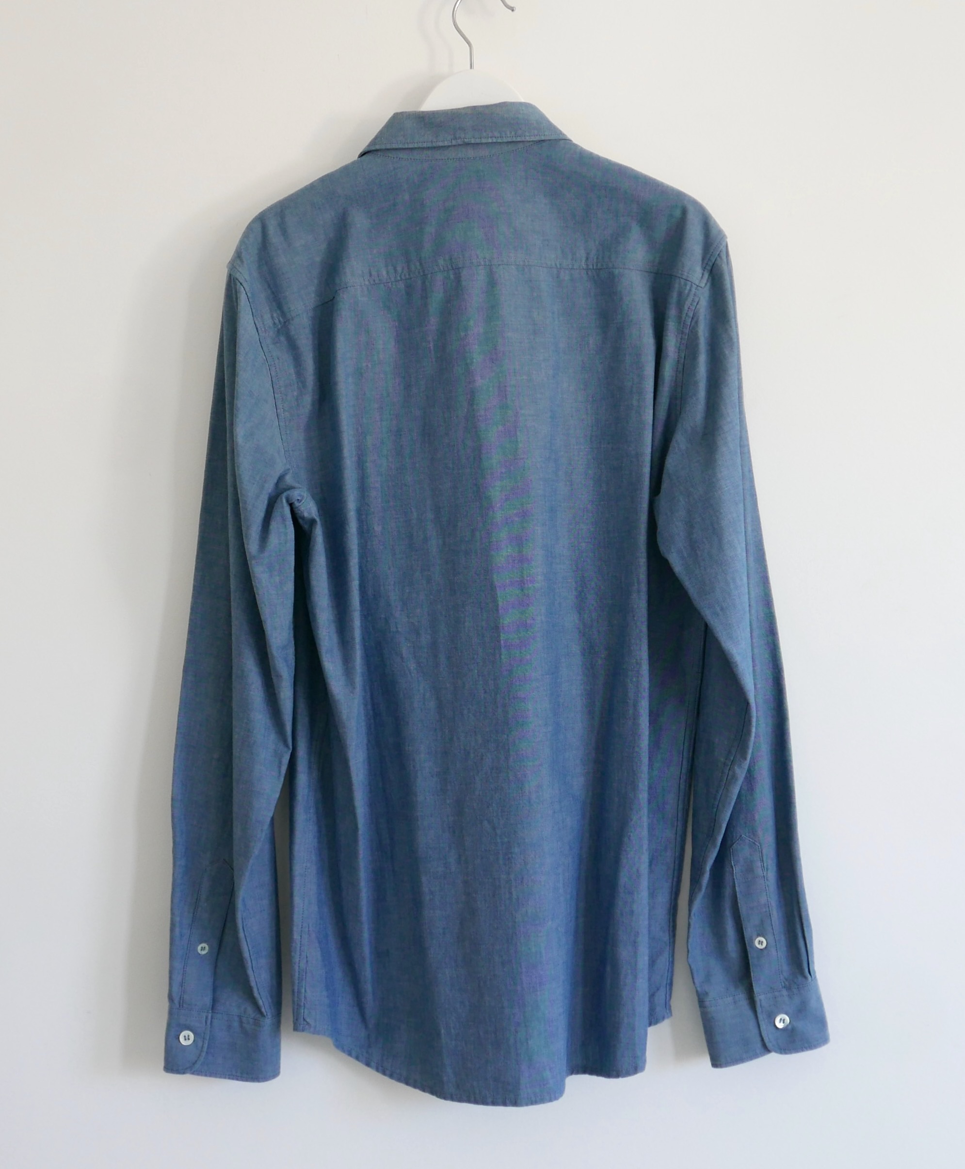 Blue Denim Chambray Button Up Shirt Size S cotton