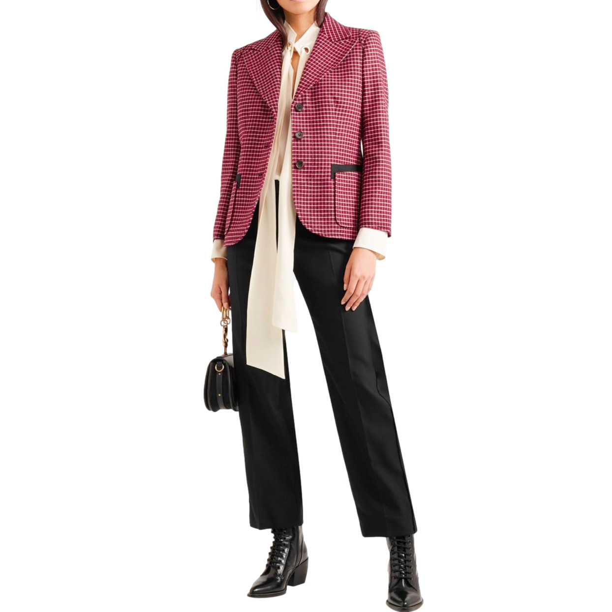 Chloe Red Wool Blend Check Tailored Jacket Size XS