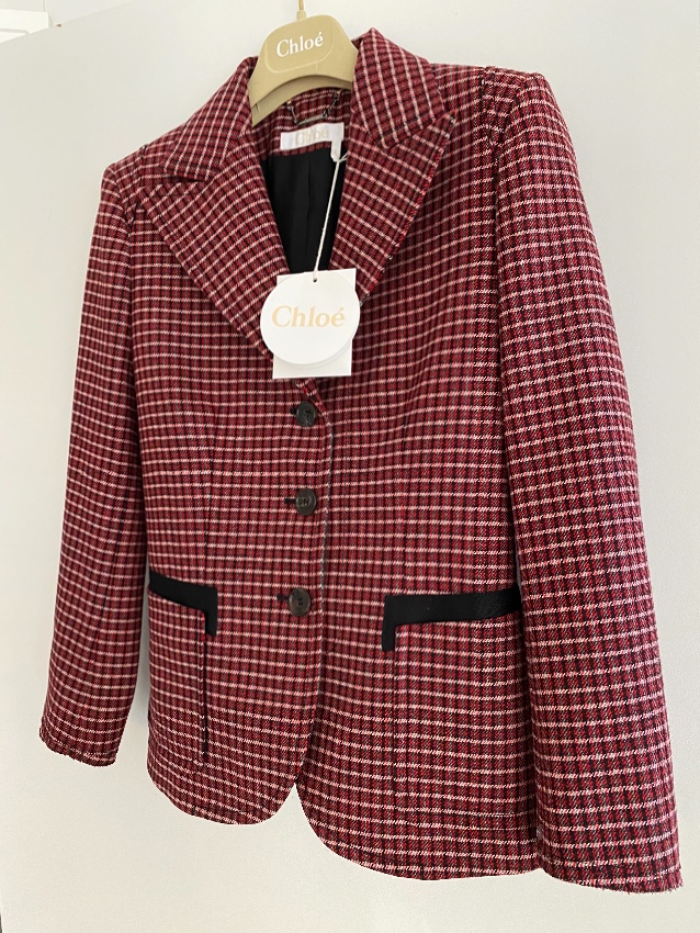 Chloe Red Wool Blend Check Tailored Jacket Size XS