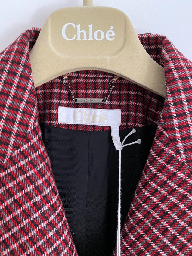 Chloe Red Wool Blend Check Tailored Jacket Size XS