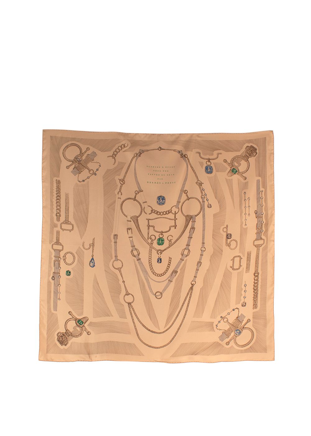 Hermes Gold Planche D'Etvde Silk Scarf 90cm