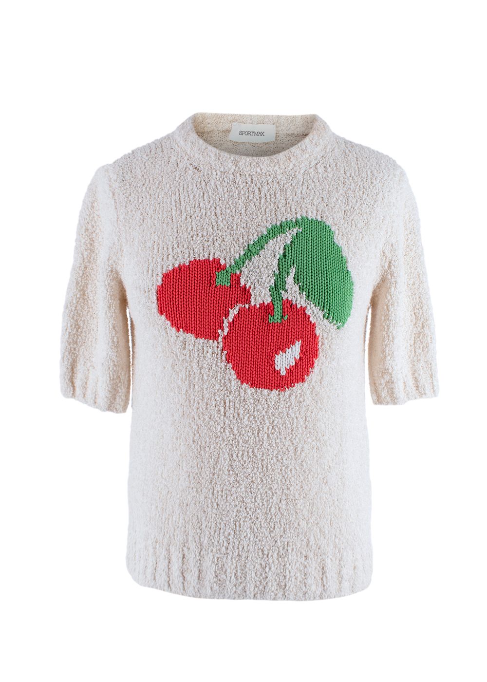 Preowned Sportmax Cream Cherry Tonico Short Sleeve Jumper Size S polyester