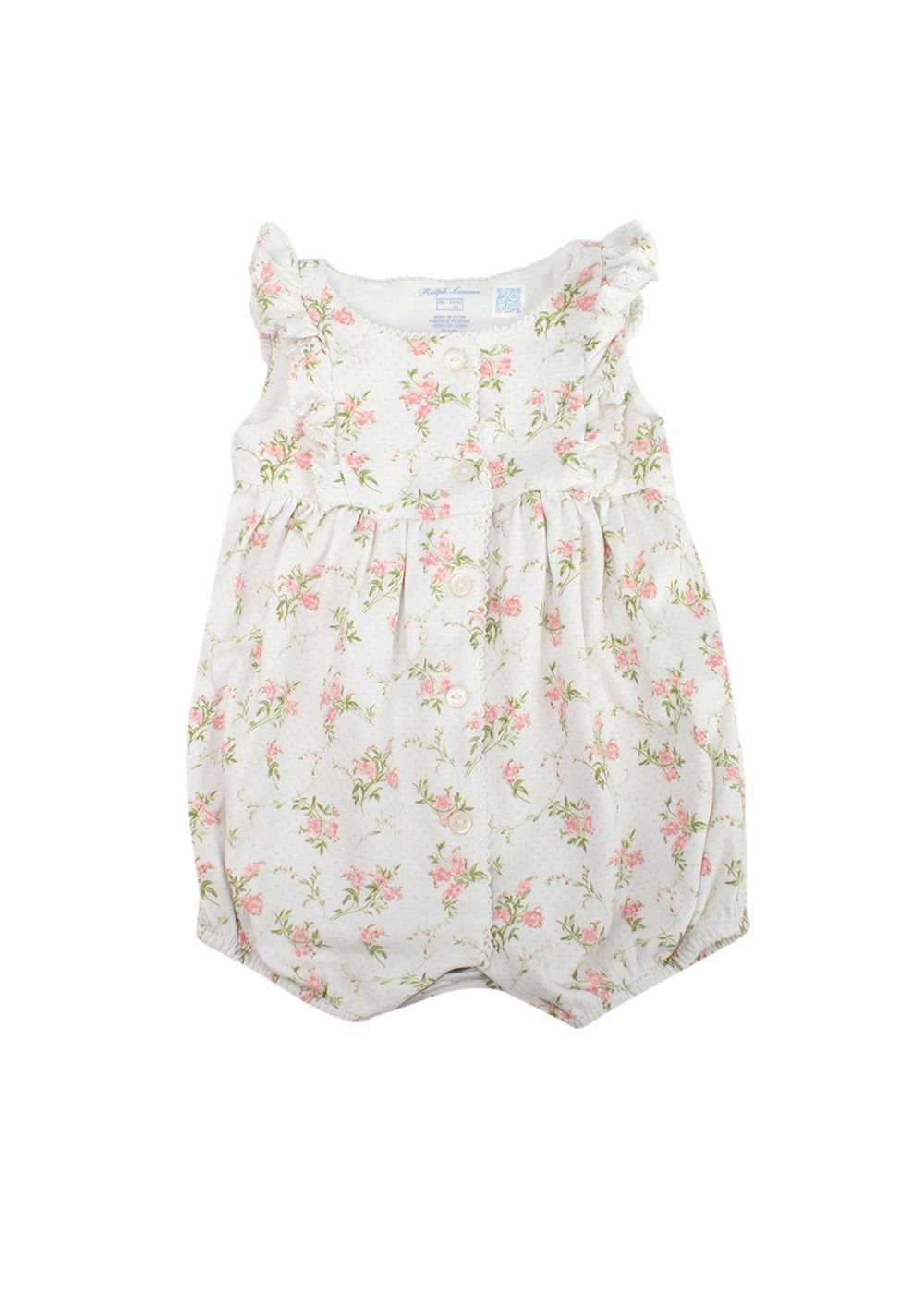 Boys Polo Ralph Lauren Floral Cotton Babygrow Size 3-6 Months White Pink