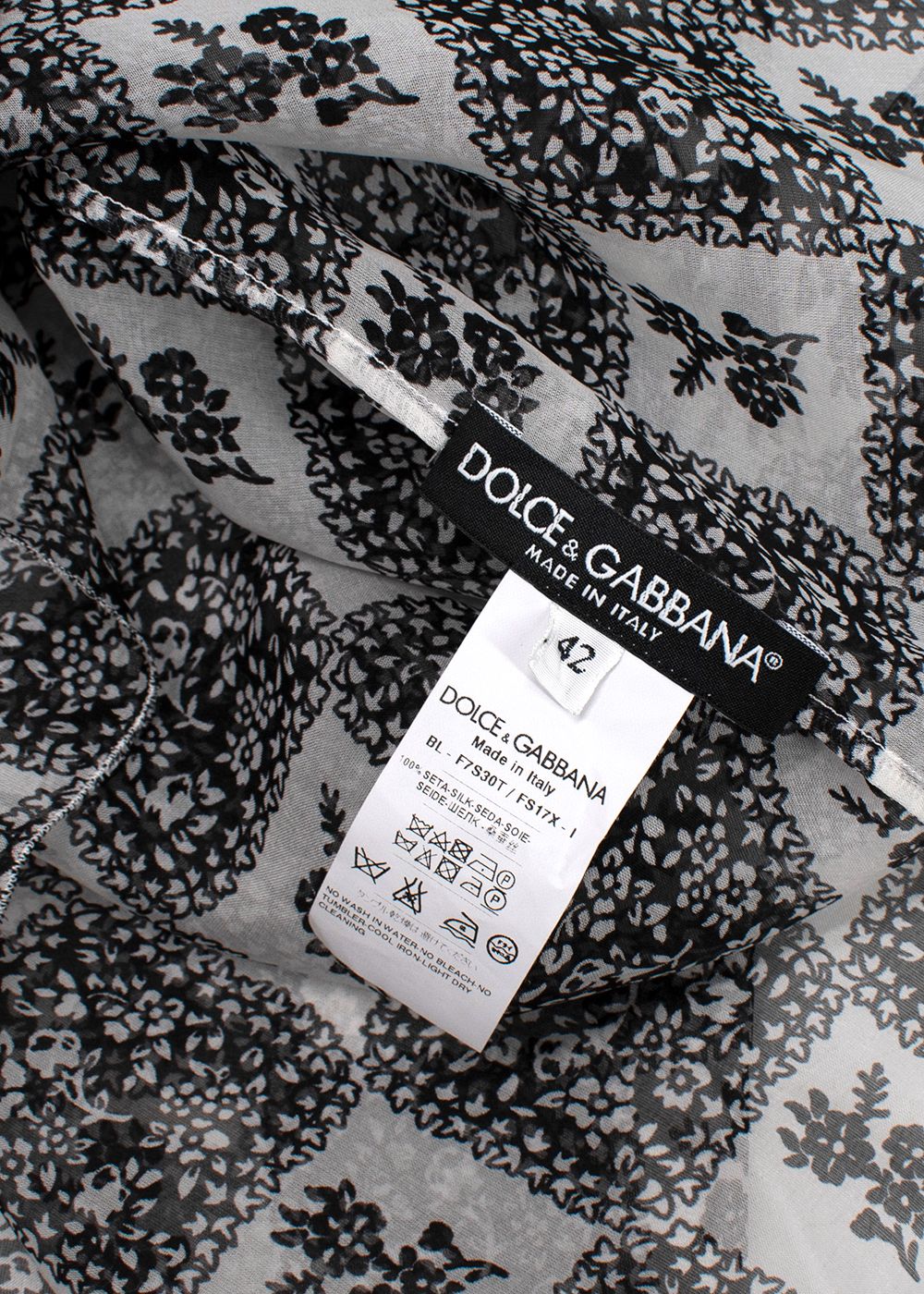 Dolce  Gabbana White and Black Sheer Silk Blouse Size M Black and White