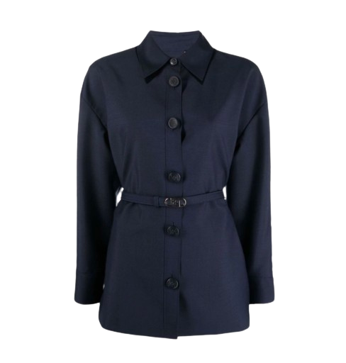 Preowned Fendi Navy Oversized Jacket with FF Belt Size 44 blue | navy blue wool/hair